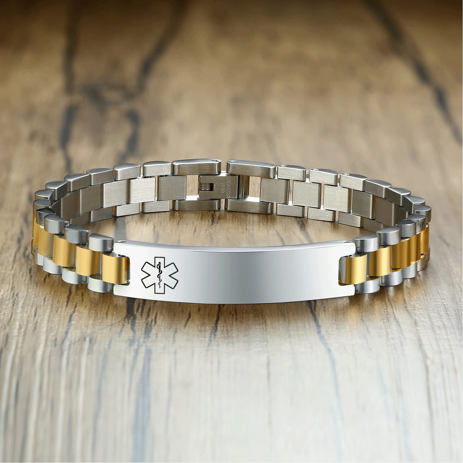 Medical Alert ID Bracelet for Men & Women - Stainless Steel Adjustable Emergency Medical Bracelet with Engraved Info - Perfect for Seniors, Diabetics & Allergy Sufferers