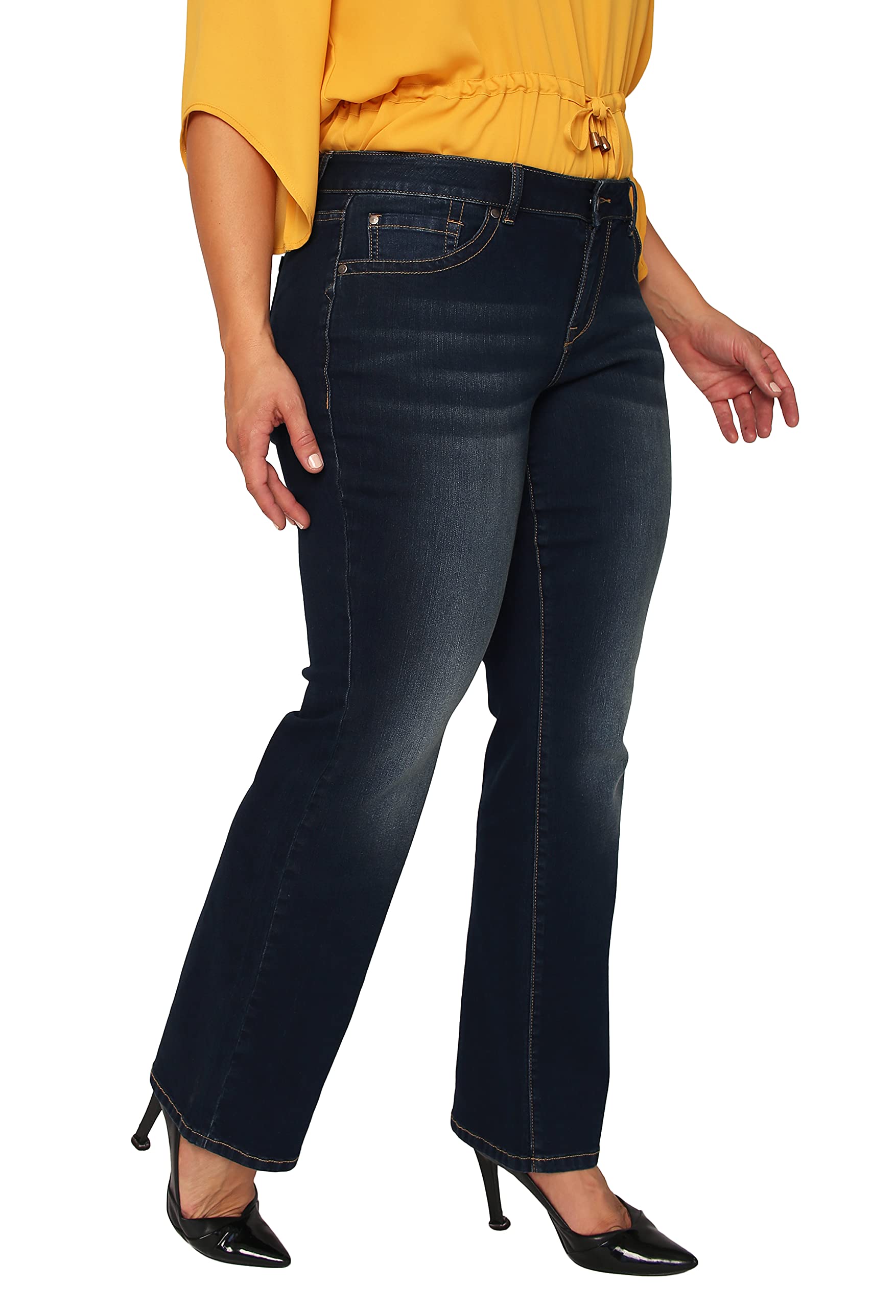 Plus Size Women's Midrise Skinny Flare Jeans - Stretch Denim Pants for Curvy Figures | Perfect for Casual Wear, Office & Date Nights