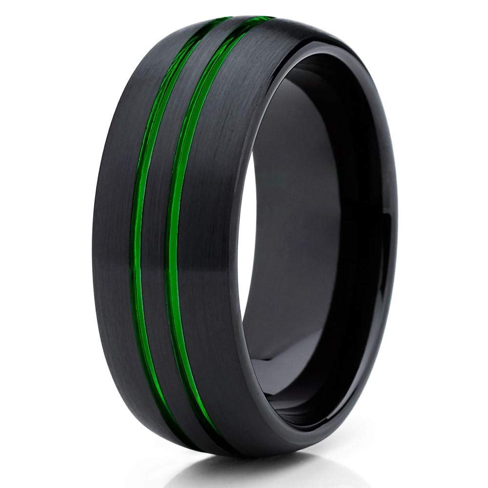 8mm Green Tungsten Wedding Band Ring for Men - Durable Black Tungsten Carbide Engagement & Anniversary Ring - Comfort Fit for Everyday Wear - Perfect for Proposals, Weddings & Special Occasions