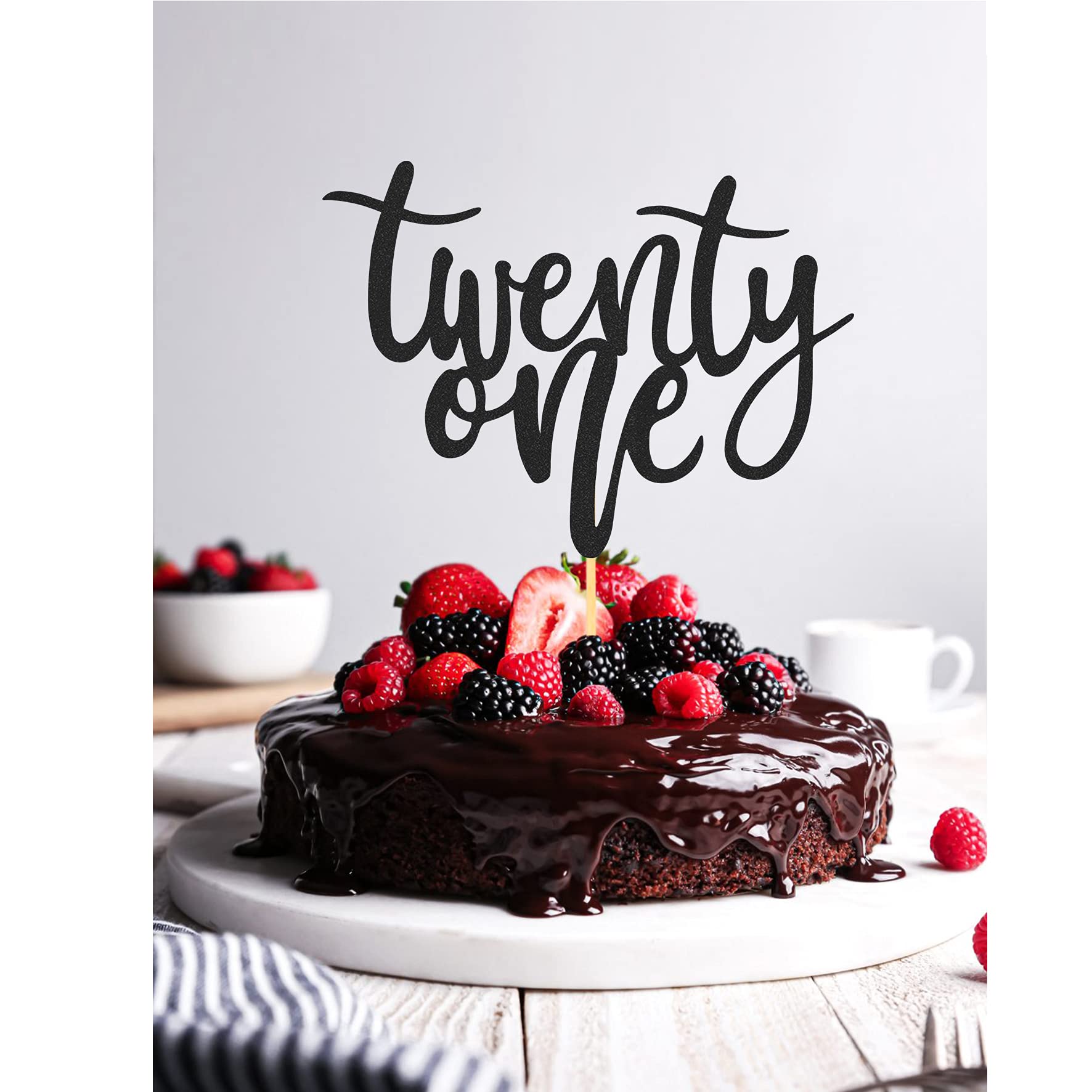 21st Birthday Cake Topper - Black Glitter 8.5 Inch Cake Decorations for Happy Birthday Parties, Wedding Anniversaries & Special Celebrations | Elegant Cake Decoration for 21st Birthday Cakes, Anniversary Cakes & Party Desserts