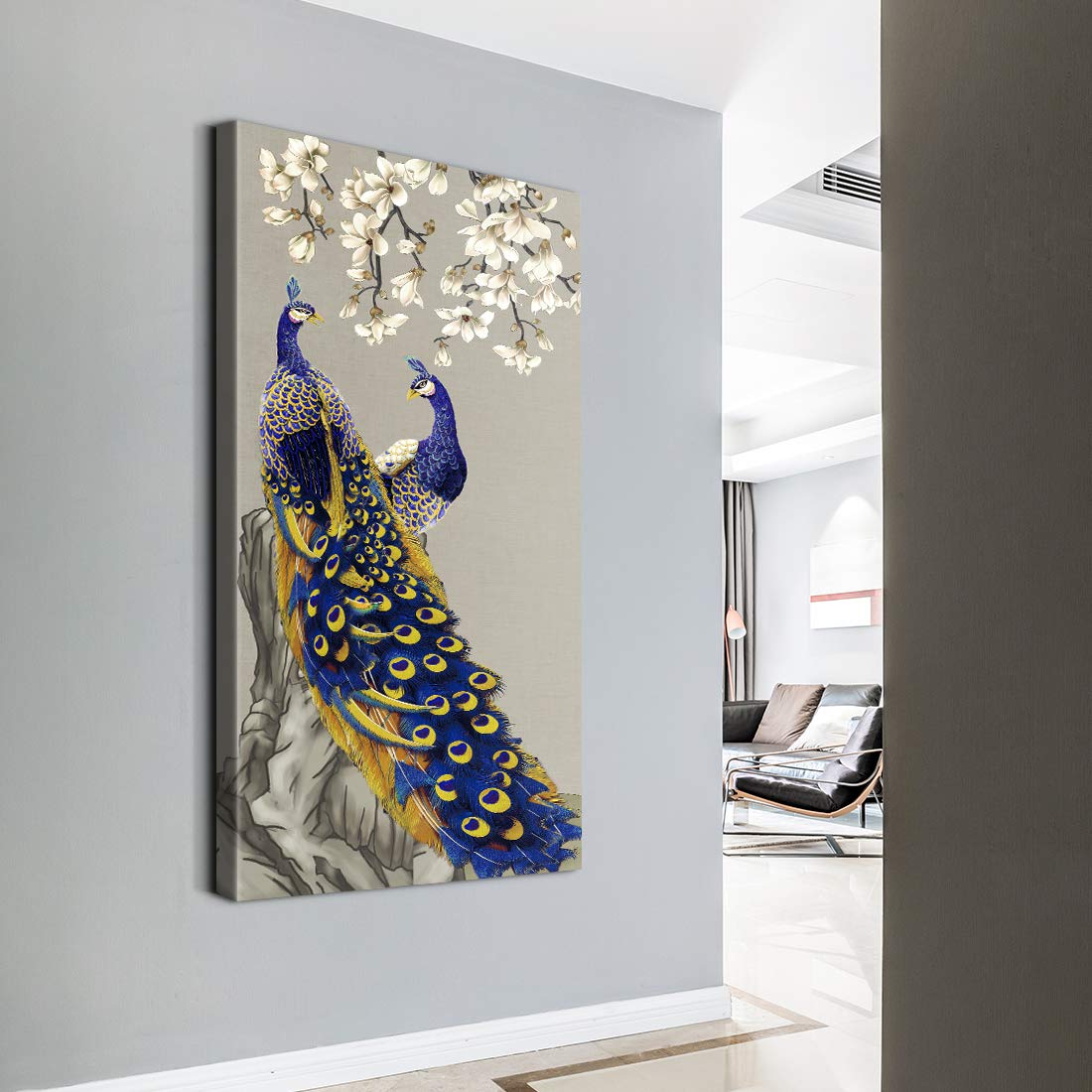Denozer Peacock Canvas Art Prints - 20x40 Inch Framed Wall Decor for Bathroom, Living Room & Home | Ready to Hang Animal Peacock Painting | Perfect for Modern, Bohemian & Farmhouse Interior Design