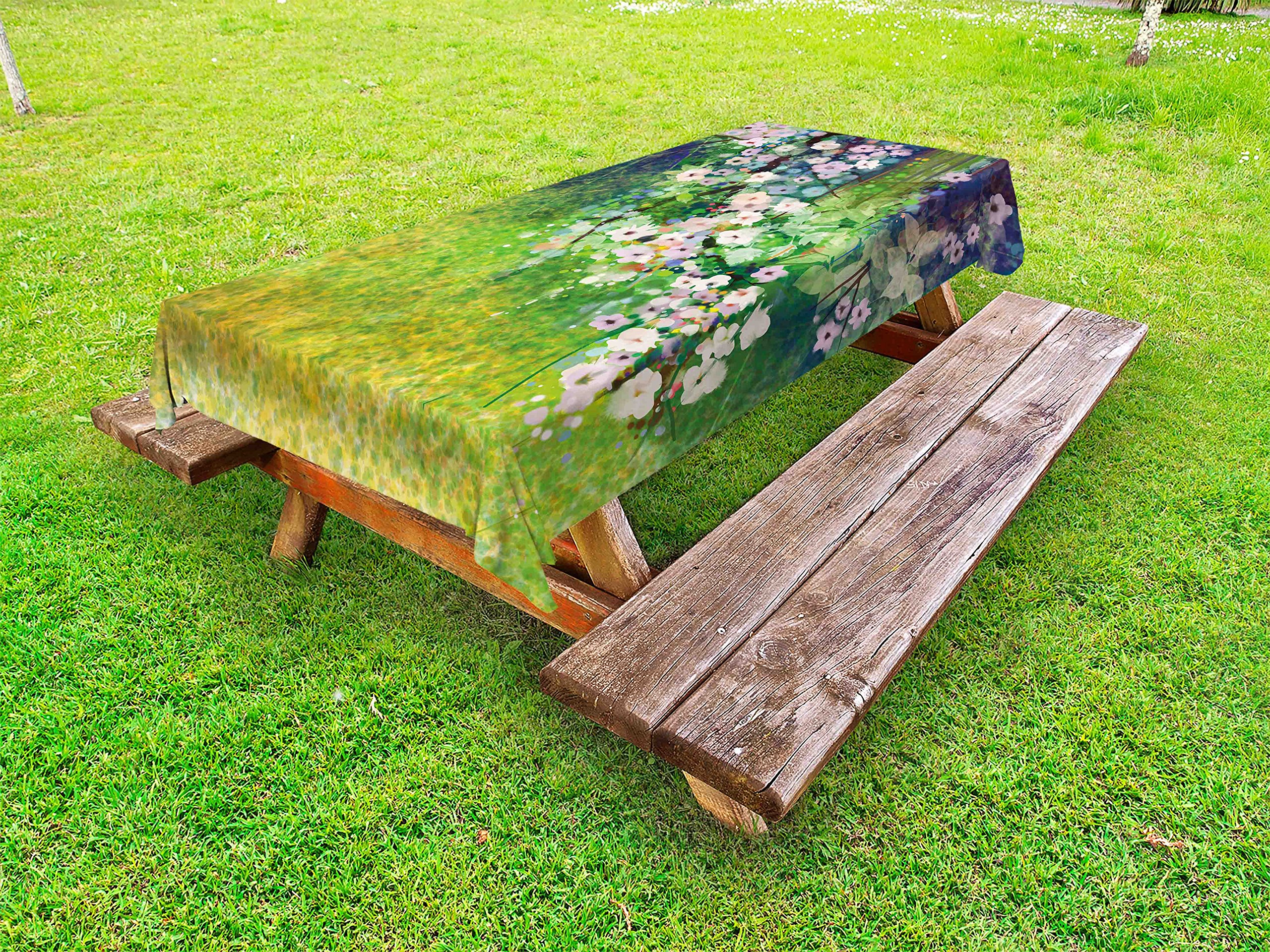 Ambesonne Floral Outdoor Tablecloth - Traditional Multicolor Japanese Cherry Blossom Sakura Tree Design, Washable Picnic Table Cover 58
