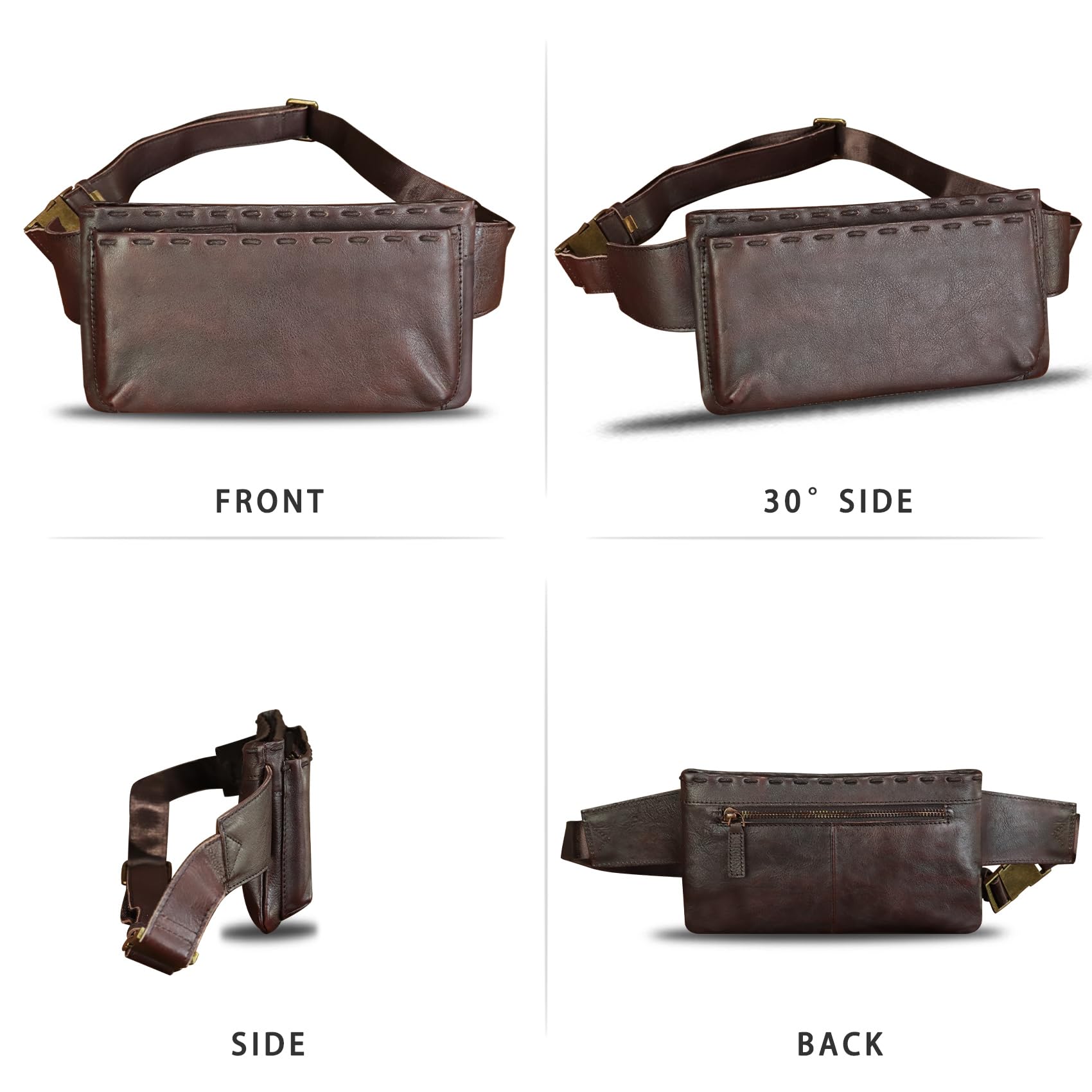Genuine Leather Waist Bag for Women & Men - Premium Real Leather Fanny Pack, Sling Bag & Crossbody Purse - Perfect for Travel, Hiking & Everyday Use (Coffee Brown)