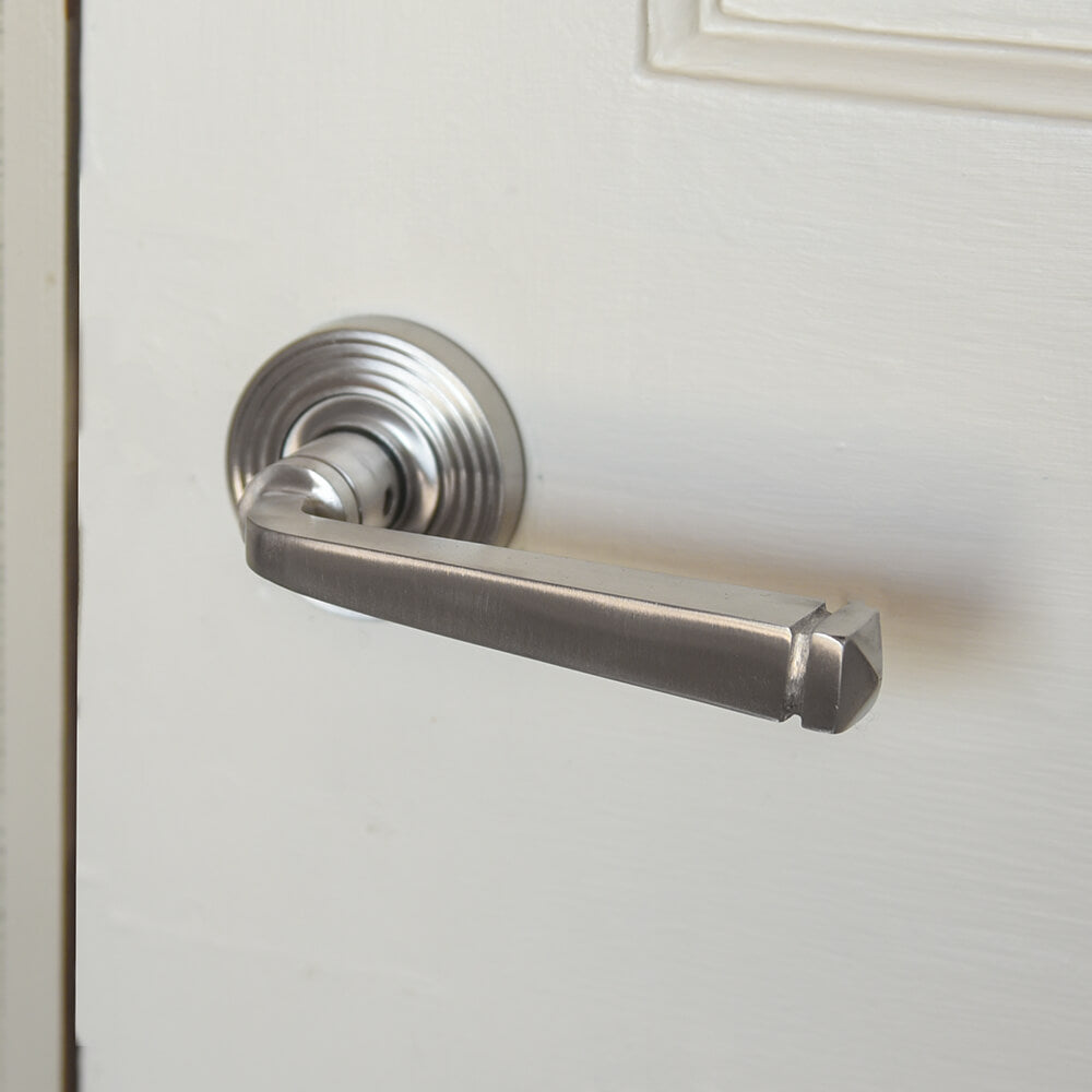 Stainless Steel Satin Avon Lever Door Handles - Concealed Beehive Rose Design for Interior & Exterior Doors - Perfect for Home, Office, and Commercial Spaces
