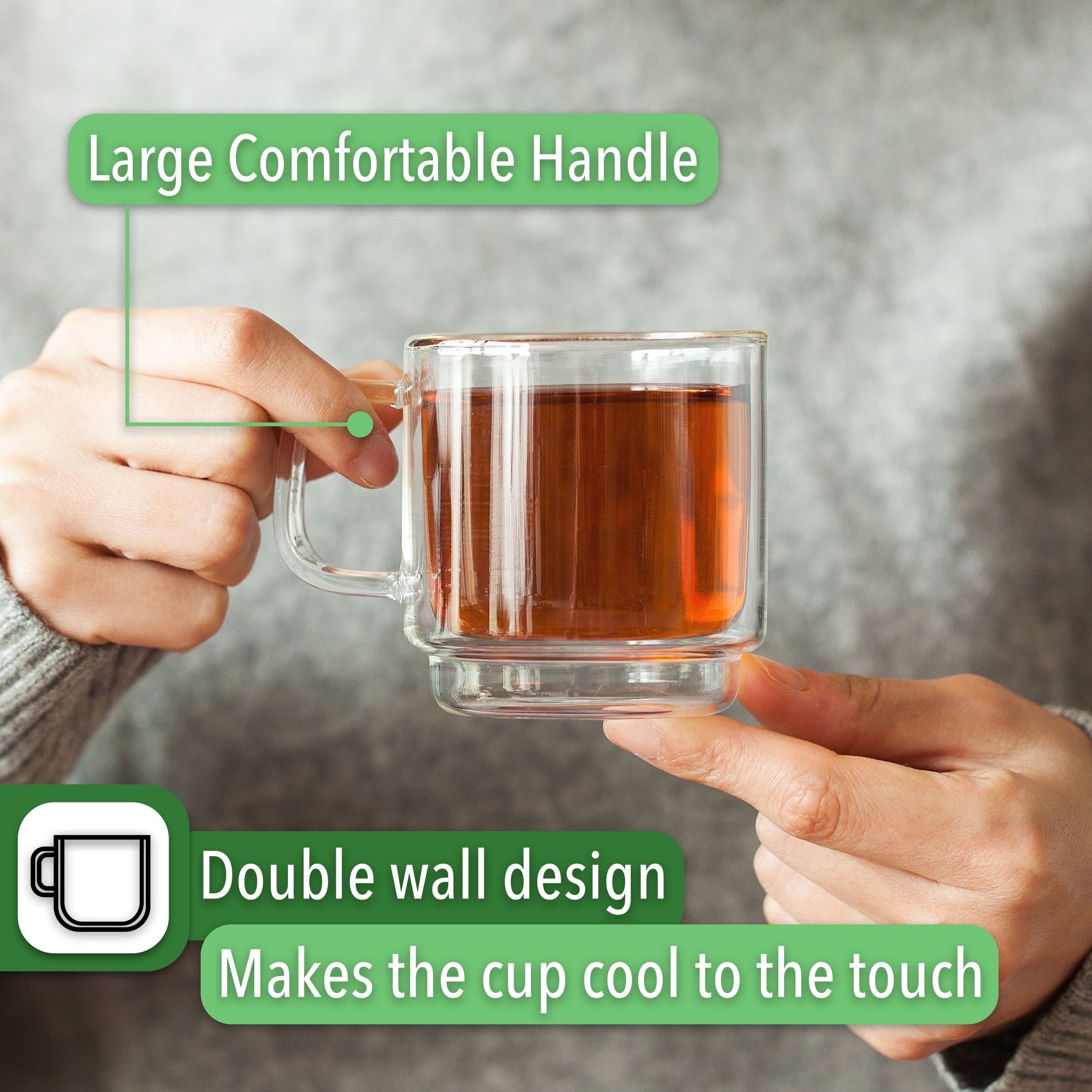 BTaT- 4-Pack Stackable Espresso Cups & Demitasse Cups - 5.0 oz (150ml) Double Wall Insulated Glass Coffee Mugs - Clear Tea & Espresso Glasses for Hot Beverages - Perfect for Home, Office or Café Use