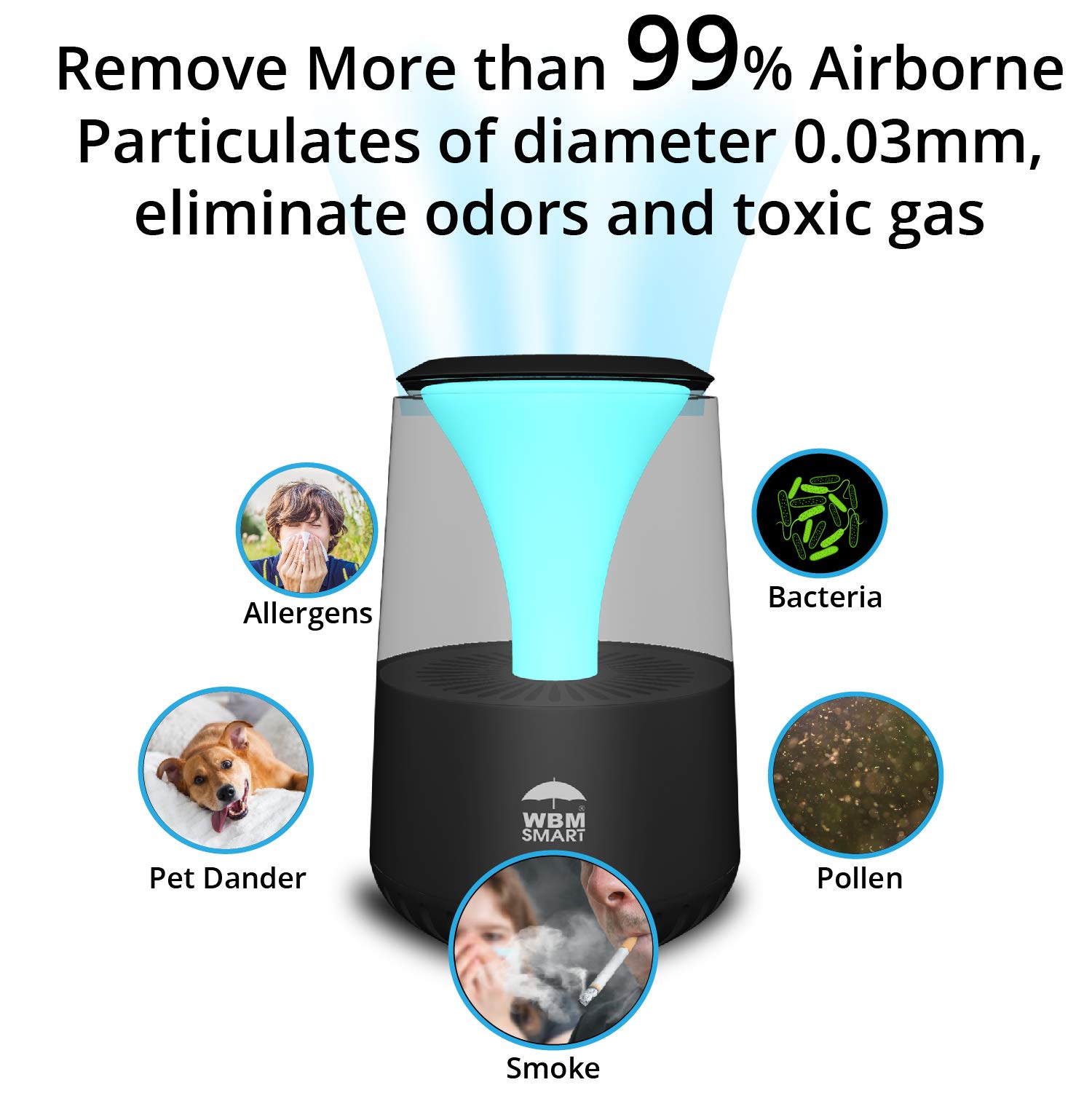True HEPA Air Purifier with Bluetooth Speaker - Black | Quiet Air Cleaner for Home, Office & Bedroom | Removes Dust, Pollen & Pet Dander