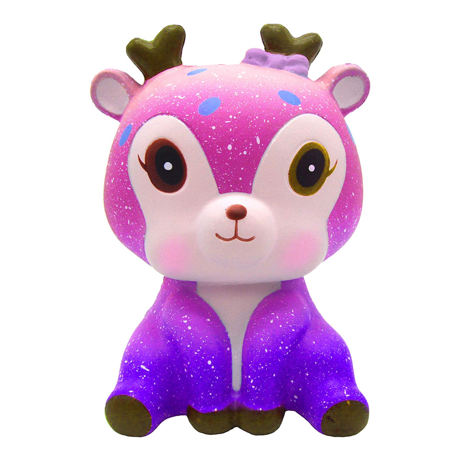 Kawaii Cartoon Galaxy Deer Slow Rising Scented Stress Relief Toy - Cosmic Starry Night Deer PU Foam Squeeze Toy for Adults & Kids (Pink, 4.3x3 inches) - Perfect for Office Desk, Anxiety Relief & Sensory Play