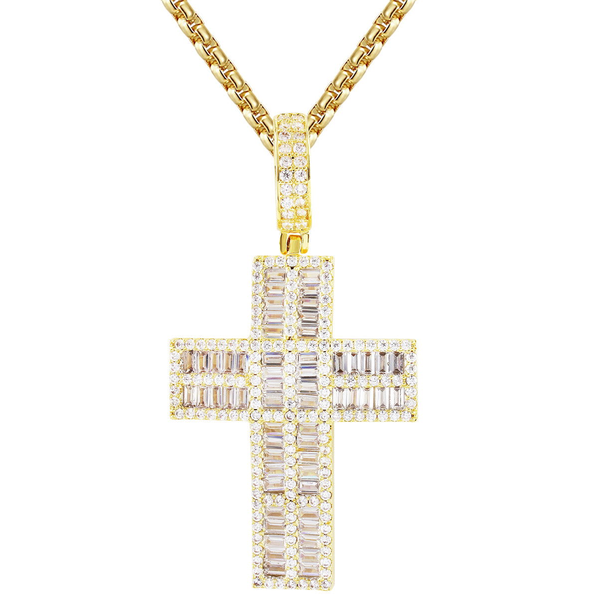 Two Row Baguette Holy Cross Pendant Necklace - Religious Jewelry for Men & Women - Perfect for Church, Baptism, and Everyday Faith Wear