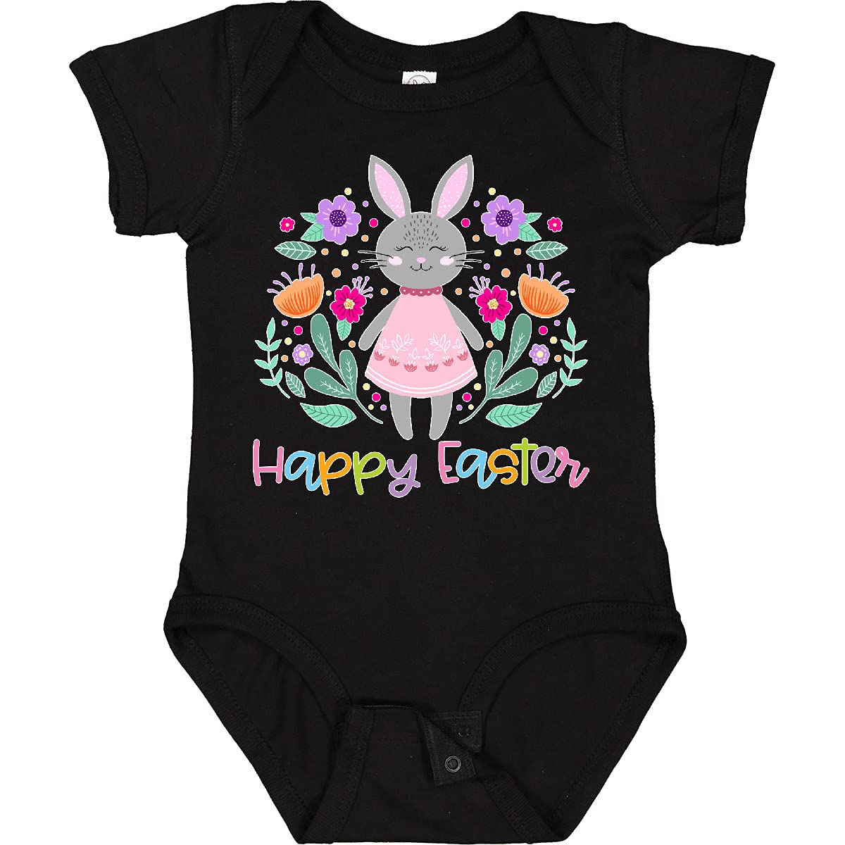 Inktastic Happy Easter Scandinavian Bunny with Flowers Baby Bodysuit - Cute Easter Outfit for Infants & Toddlers - Perfect for Easter Photos, Family Gatherings & Spring Celebrations