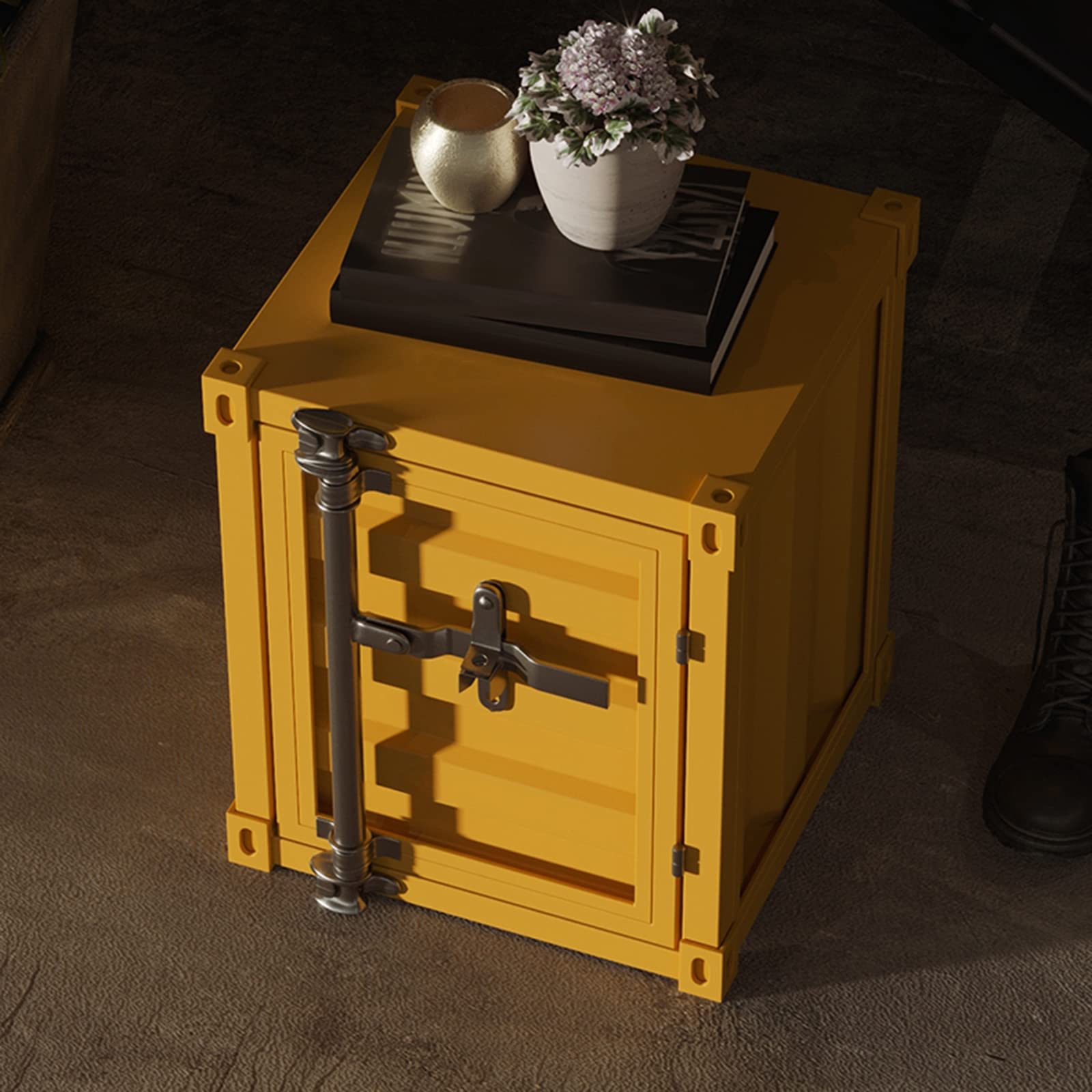 Industrial Style Small Coffee Table - Metal Wrought Iron Locker Bedside Table with Decorative Cabinet, Green | Perfect for Bedroom, Living Room & Office Decor