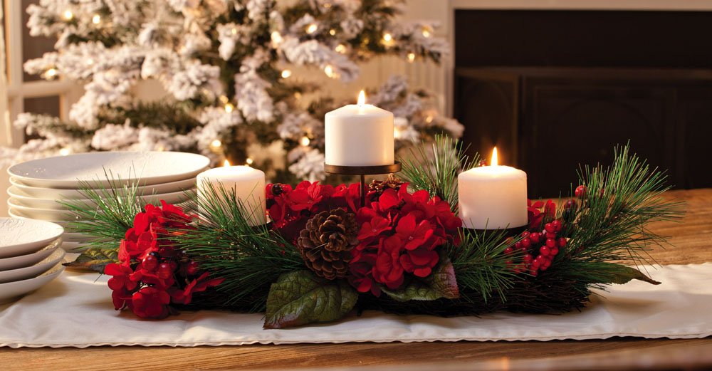 Elegant Cypress Home Holiday Triple Candle Holder - Christmas Table Centerpiece for Festive Decorations & Winter Celebrations