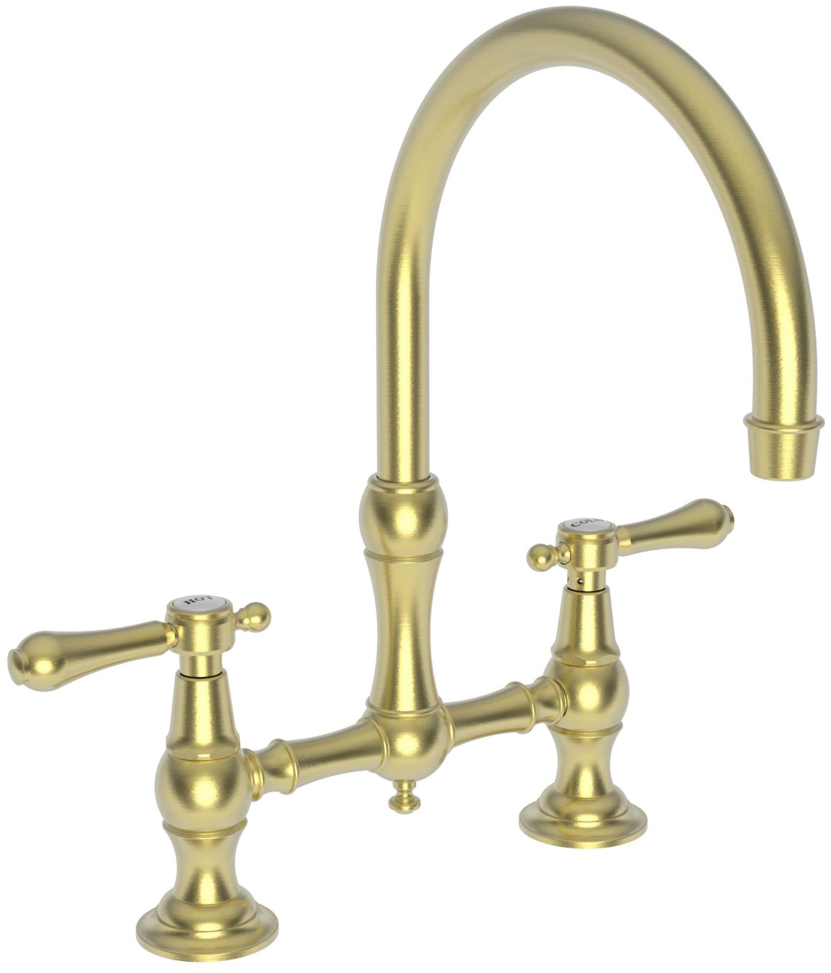 Premium Kitchen Bridge Faucet in Satin Brass (PVD) - Model 9457 - Chesterfield Collection - Perfect for Farmhouse & Vintage Style Kitchens