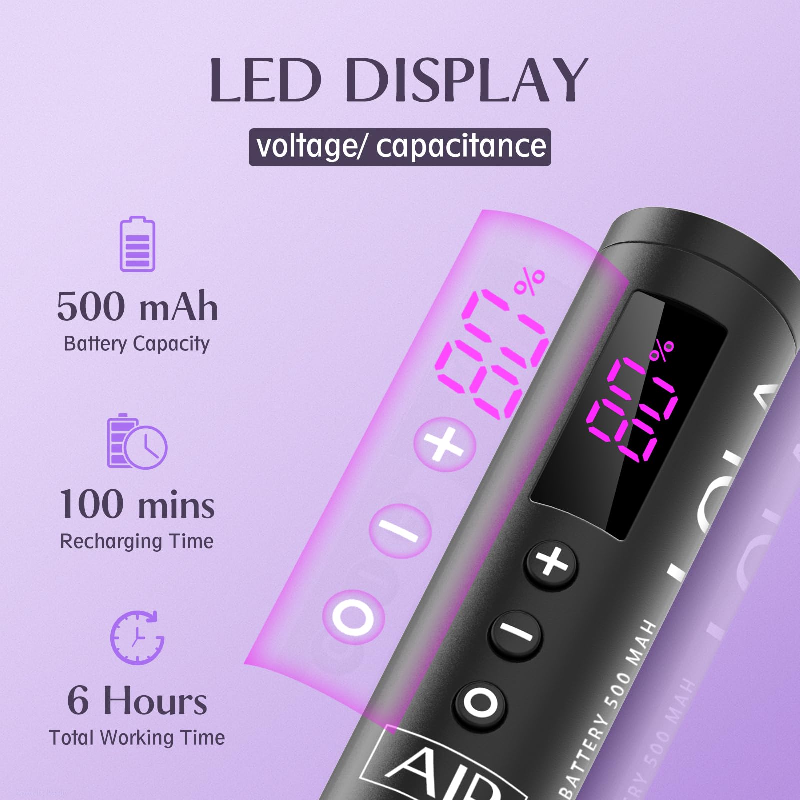 Professional EZ Tattoo Kit - Complete Permanent Makeup Machine Pen with 3 Rechargeable Batteries for Beginners & Women Artists | Lola Air Purple Gradient | Perfect for Home Tattoo Practice & Professional Studio Work