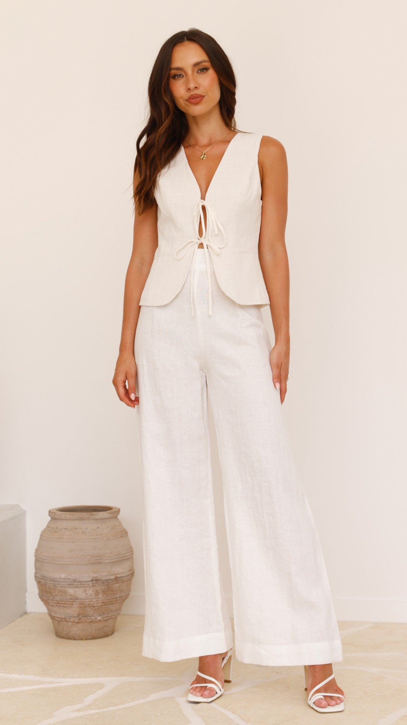 Alisa Tie Vest for Women - Light Beige Wrap Front Waistcoat - Perfect for Office Wear, Date Night & Spring Layering