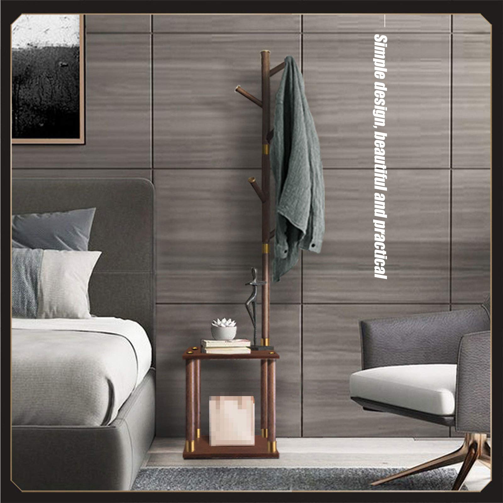 Premium Solid Wood Coat Rack - Multifunctional Bedside Hanger & Shoe Changing Stool - Durable & Stylish Floor Standing Clothes Organizer for Bedroom, Entryway, and Closet Storage