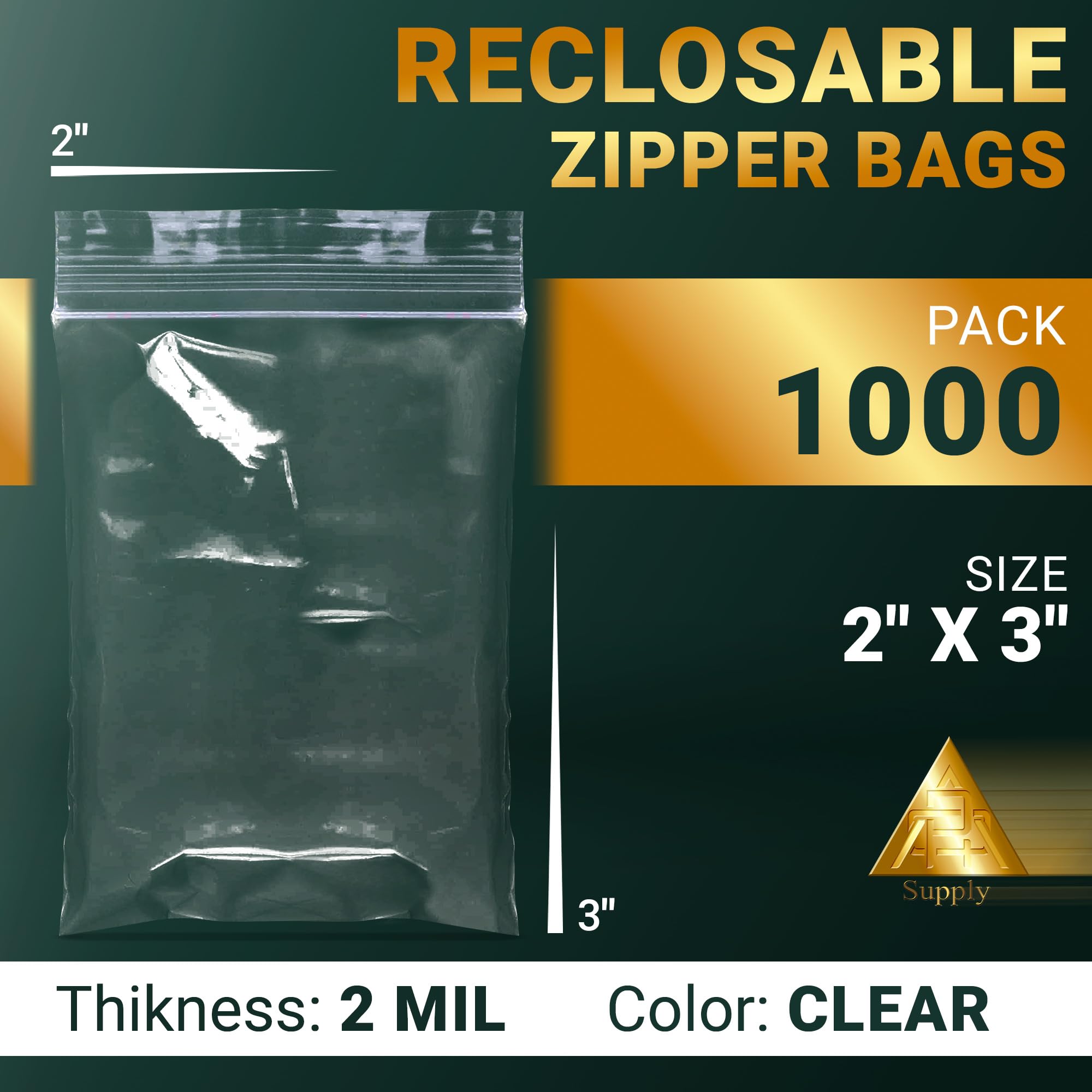 1000 Pack 2x3 Inch Clear Reclosable Zipper Bags - 2 Mil Thick Premium Polypropylene Resealable Plastic Bags for Snacks, Jewelry, Crafts & Small Parts Storage - Airtight Seal Top Packaging Bags for Home, Office & Retail Use