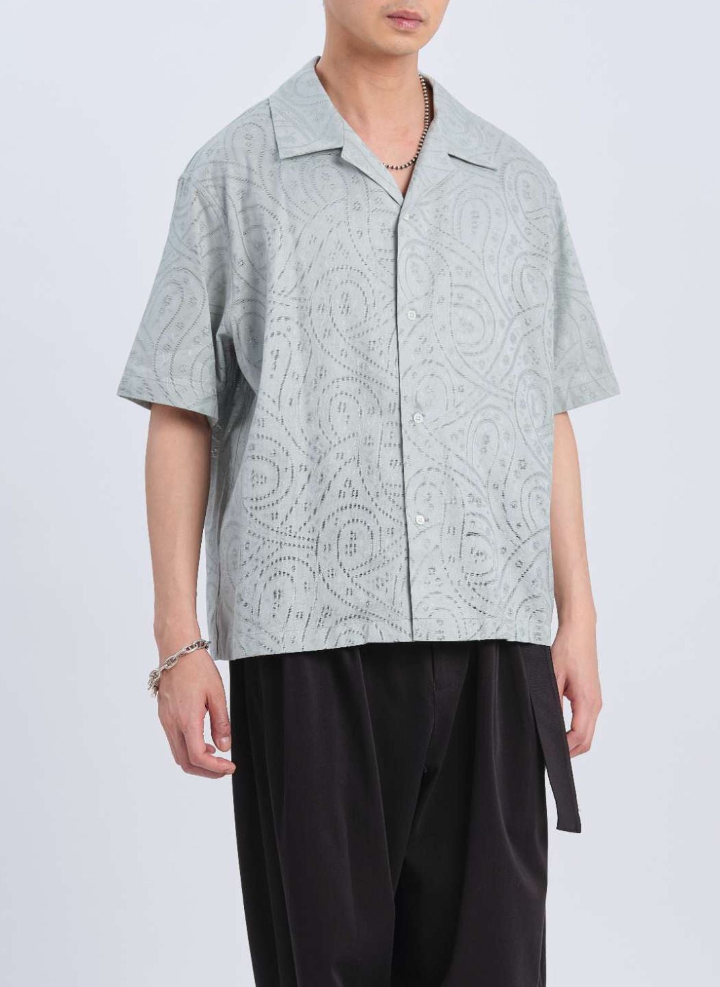 Stylish Dyed Cotton Leno Open Collar Short Sleeve Shirt for Men - Breathable Summer Casual Wear for Outdoor Activities & Travel