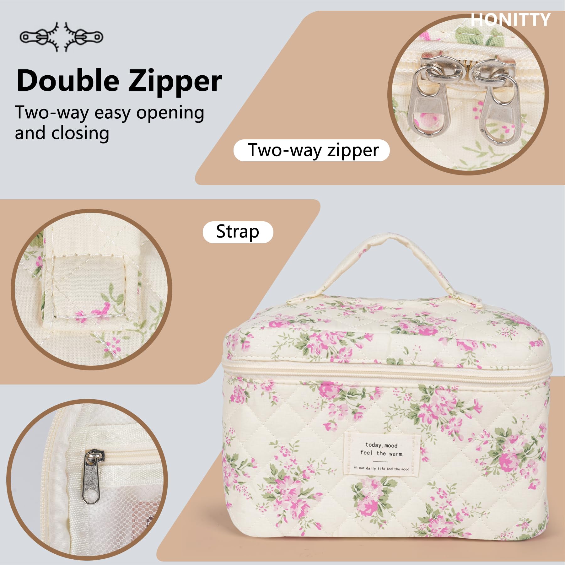 Quilted Floral Makeup Bag Set for Women - Large Cosmetic Organizer & Travel Toiletry Bag | Perfect for Travel, Daily Use & Gift Giving
