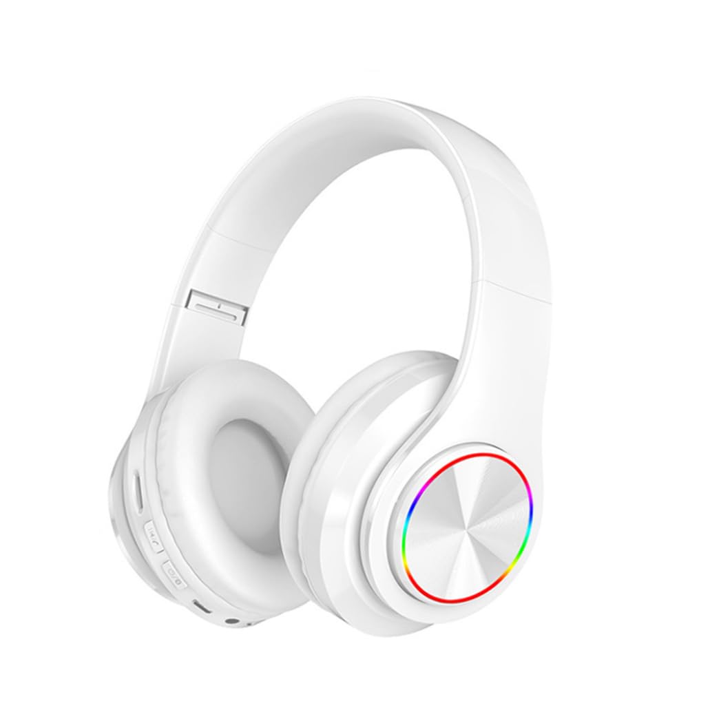 Bai42Ylou Wireless Gaming Headset with Bluetooth - Foldable, Luminous, Noise Cancelling Headphones for PC, Laptop, Phone (White) - Perfect for Gaming, Streaming & Online Meetings