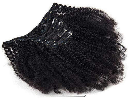 #1B Afro Kinky Curly Human Hair Clip-in Extensions - Virgin Mongolian Hair - 7pcs/Set (14inch, 120g) for Black Women | Perfect for Daily Styling, Parties & Protective Hairstyles