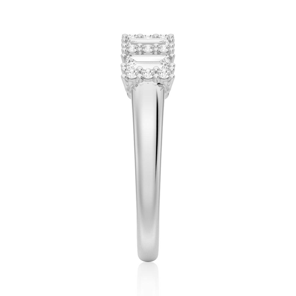 Emerald Cut and Round Pave Moissanite Anniversary Band Ring for Women - Elegant Wedding, Engagement, and Promise Jewelry Gift for Her