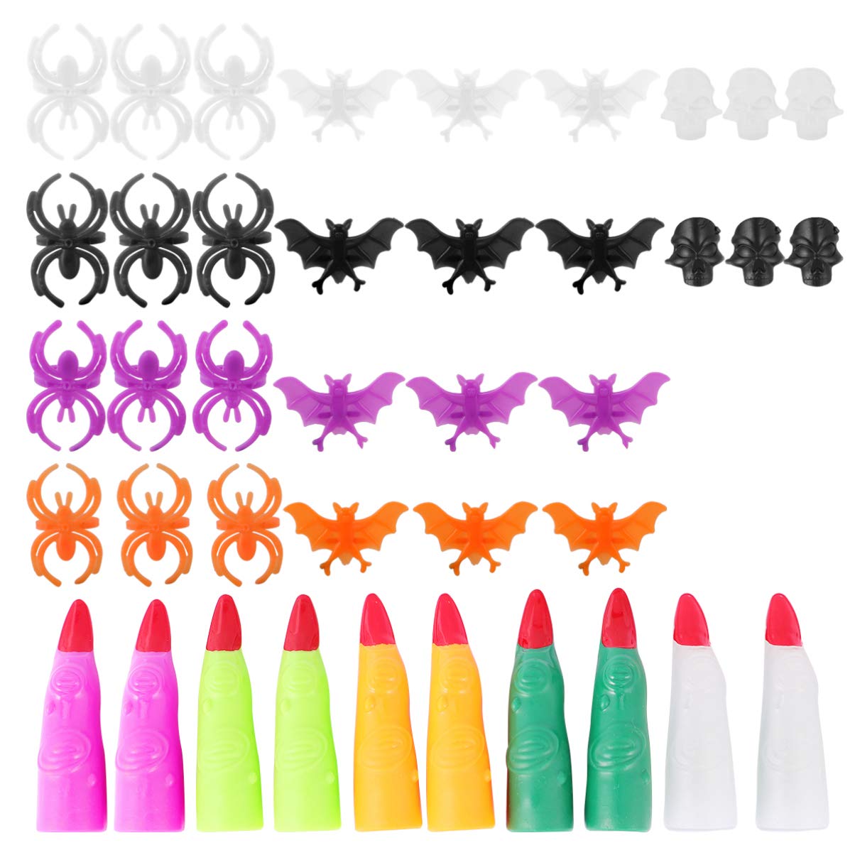 50 Pcs Halloween Spider Rings & Bat Rings Set - Witch Finger Fake Nails for Halloween Party Favors, Costume Accessories - Perfect for Trick or Treat, Haunted House Decorations & Spooky Themed Parties