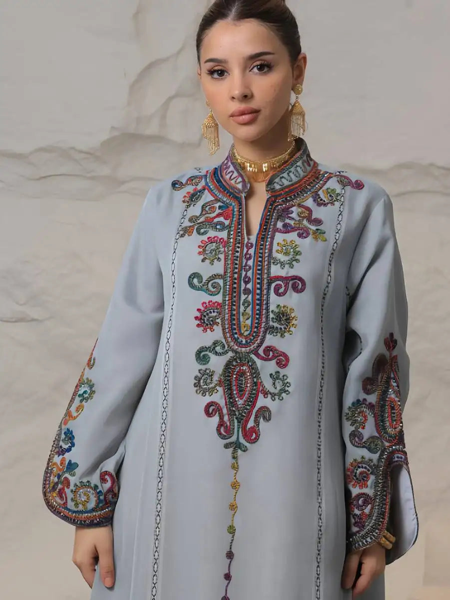 Elegant Rope Embroidery Eid Caftan Dress for Women - Middle Eastern Traditional Kaftan - Perfect for Eid Celebrations, Weddings & Special Occasions