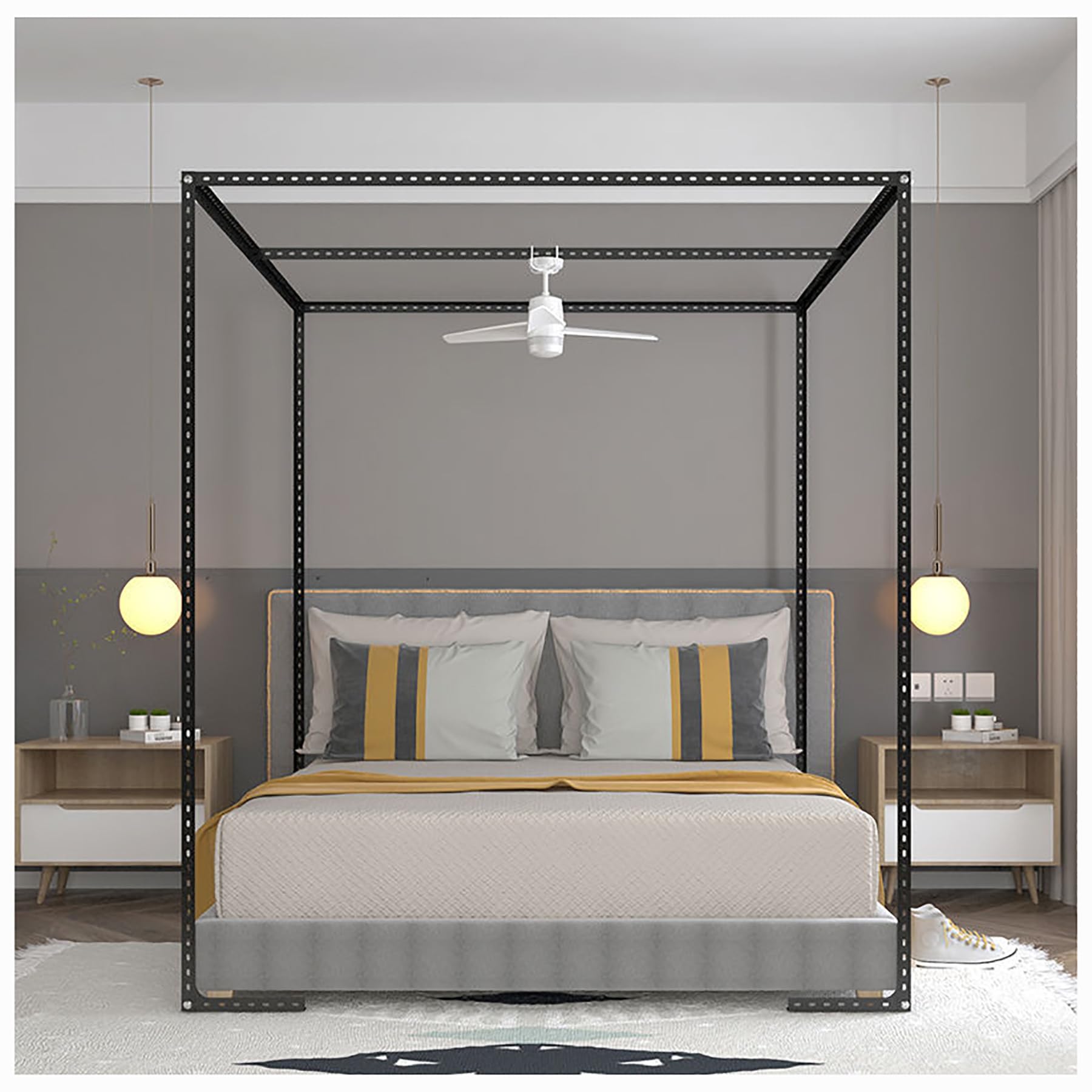Stainless Steel Canopy Bed Frame - California King/Queen for Elegant Bedroom Decor