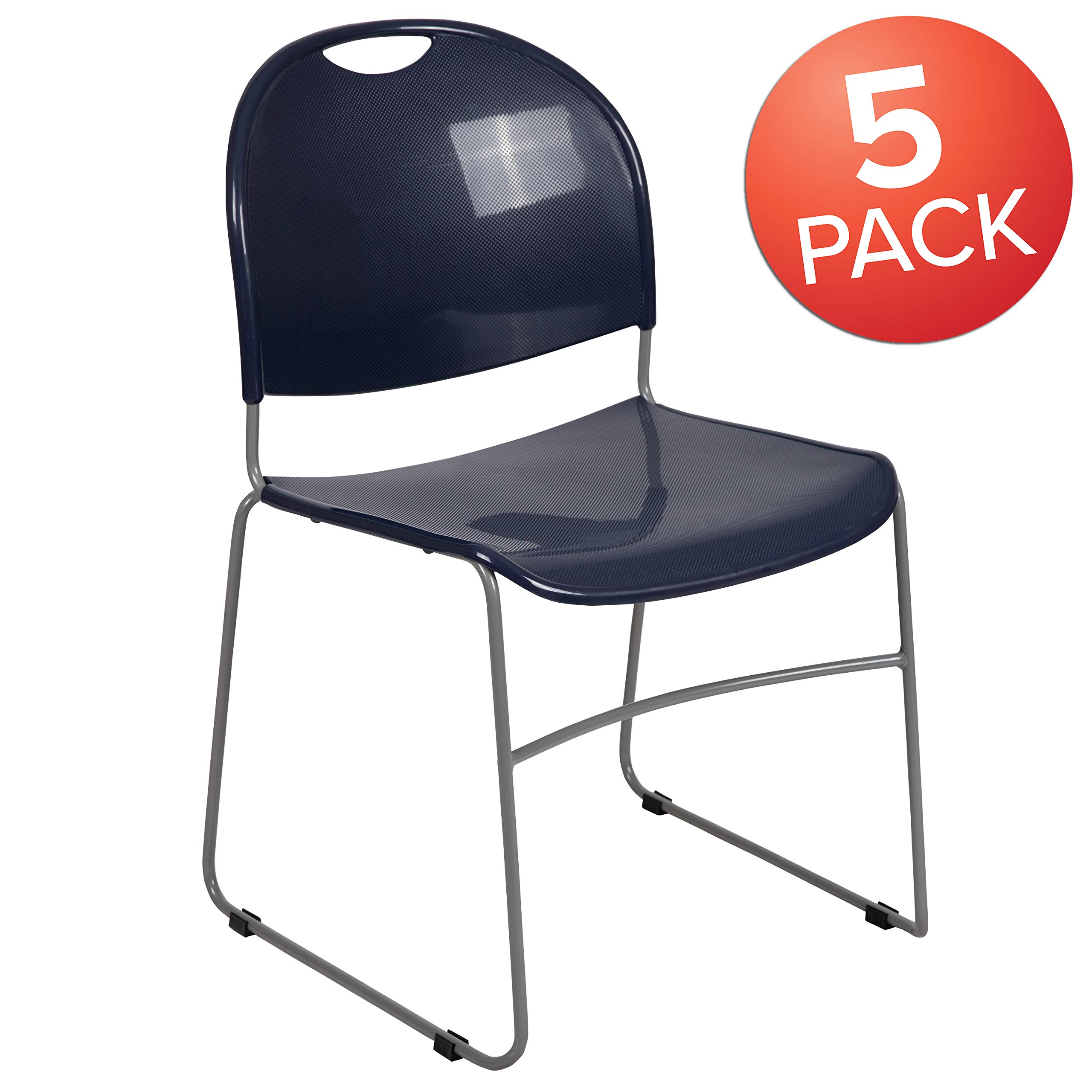 5 Pack Navy Blue Ultra-Compact Stackable School Chairs - Office Guest Chairs, Student Chairs for Classroom, Dormitory & Conference Room Use