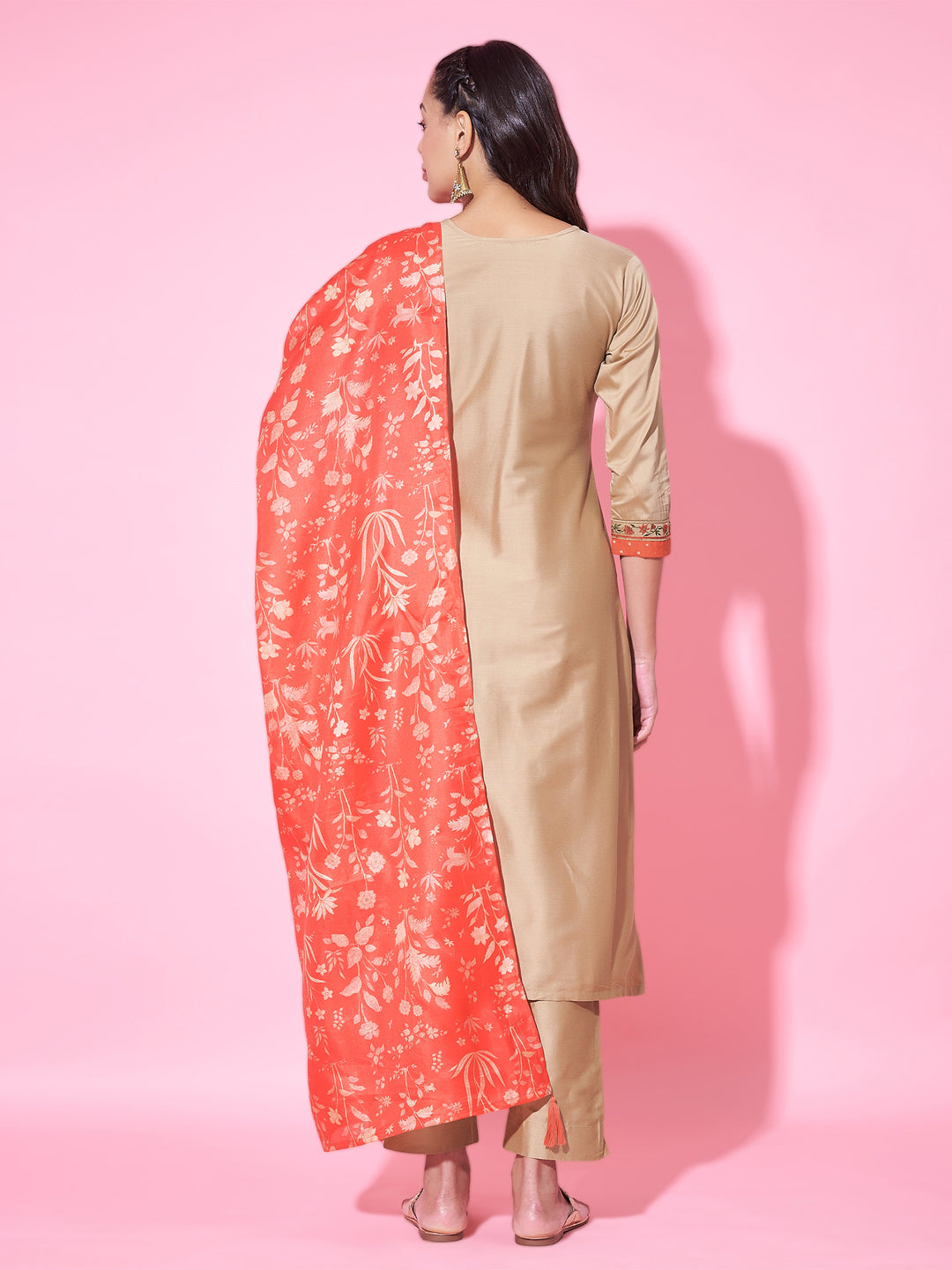 Elegant Beige Designer Pant Suit with Printed Embroidery Work - Perfect for Weddings, Parties & Formal Events