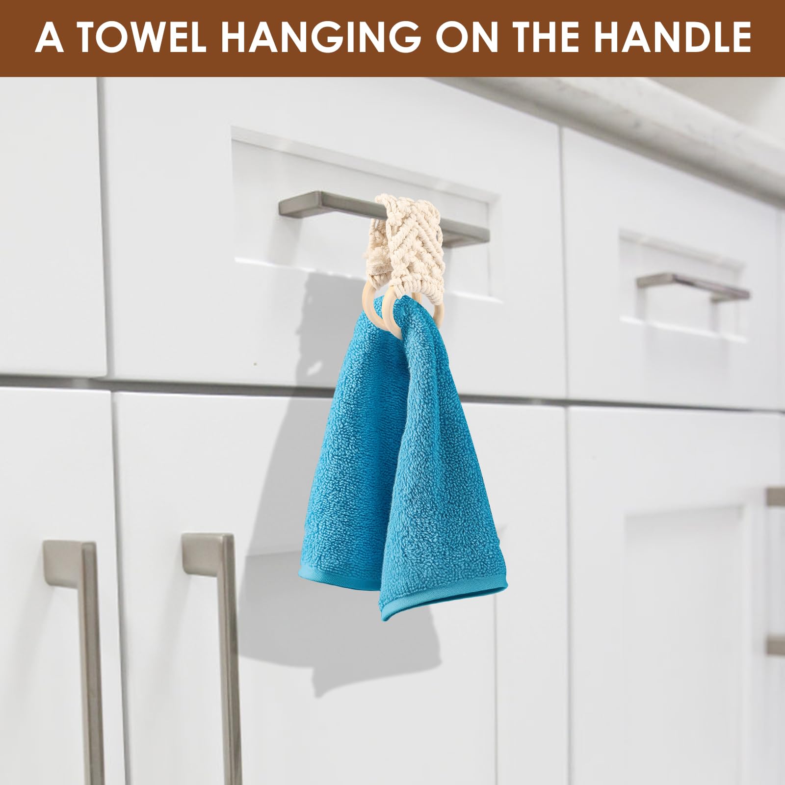 3Pcs Handmade Crochet Dish Towel Holders - Macrame Knit Hanging Kitchen Towel Organizer for Bathroom & Toilet - Decorative Cotton Towel Hooks for Kitchen, Farmhouse, RV & Dorm Room Decor