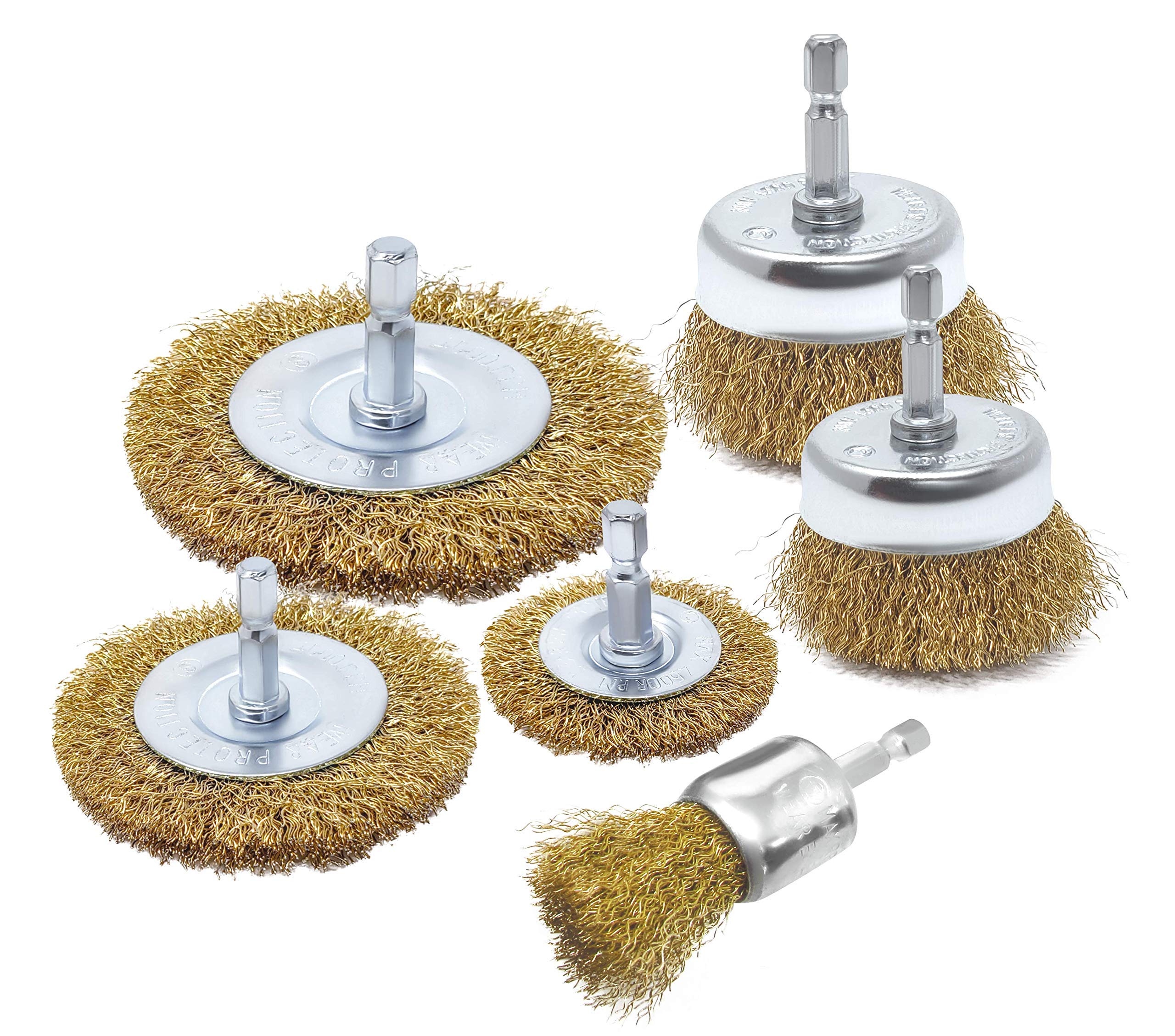 6pc Brass Wire Brush Drill Set - Clean Rust & Debris for DIY & Auto Repair