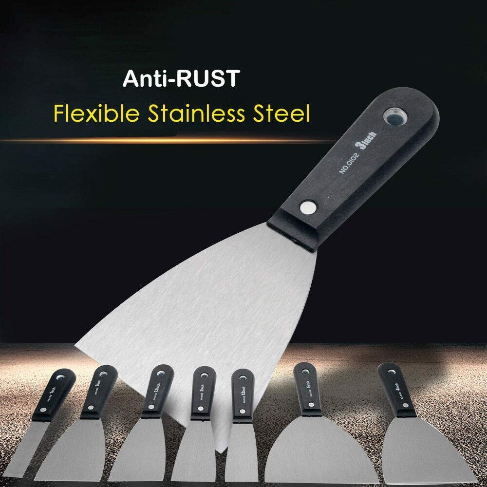 7PCS Carbon Steel Scraper Set with Storage Bag - 25-125mm Multi-Standard Filler Knife & Drywall Putty Knife for Paint Removal, Wall Repair, DIY Projects - Perfect for Home Renovation and Construction Work