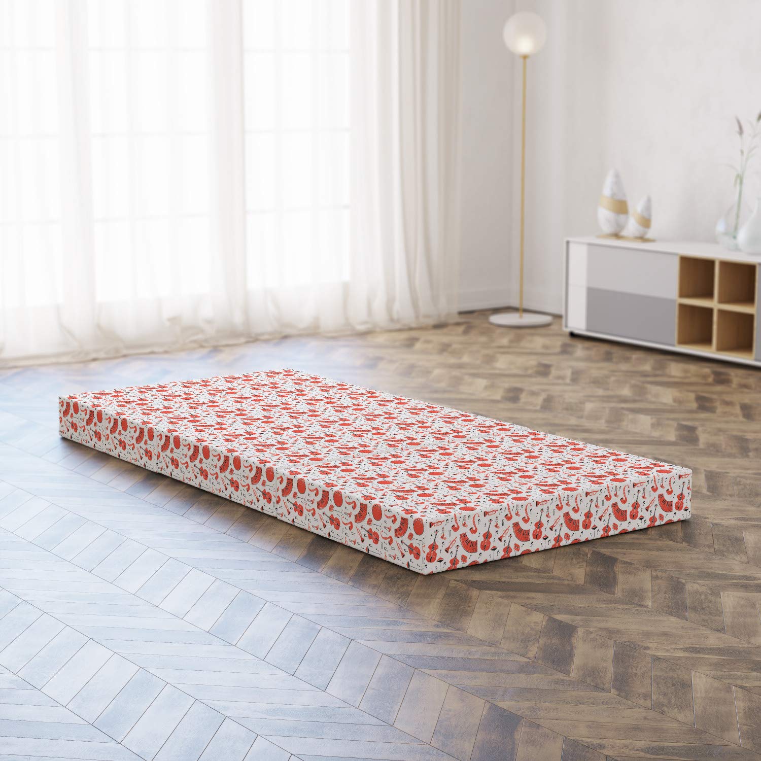 Ambesonne Music Themed Foldable Mattress - Musical Instruments Print, 74.8