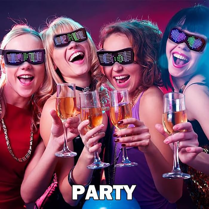 LED Glasses with Bluetooth - Customizable Light Up Party Glasses for Halloween, Christmas, Birthday & New Year Celebrations | Smart Neon Glasses for Nightclubs, Raves & Festivals