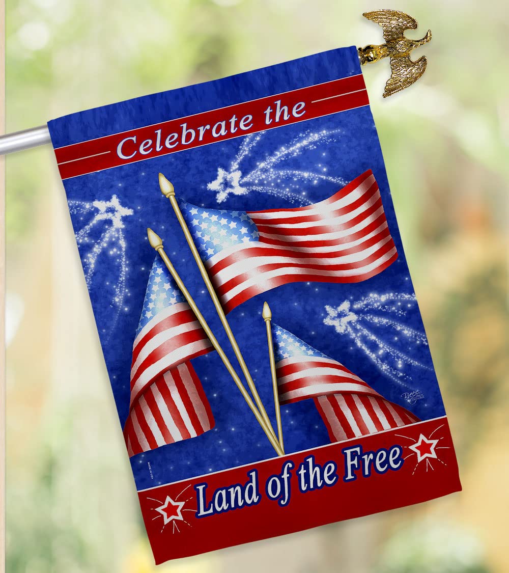 Americana 4th of July House Flag Set - 28x40in w/Flagpole - Patriotic Outdoor Decor