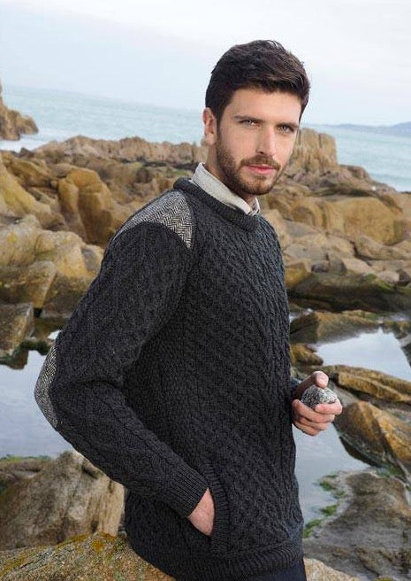 Aran Crafts Crew Neck Tweed Sweater for Women & Men - Soft Wool Knit Pullover, Charcoal Grey | Cozy Winter Fashion, Casual Office Wear & Holiday Outfits