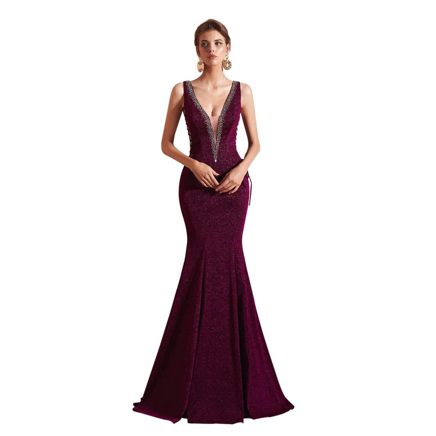 Elegant Women's Sexy Trumpet Mermaid Prom Dress - V-Neck Evening Gown for Wedding, Party & Special Occasions | Perfect for Brides, Bridesmaids & Formal Events