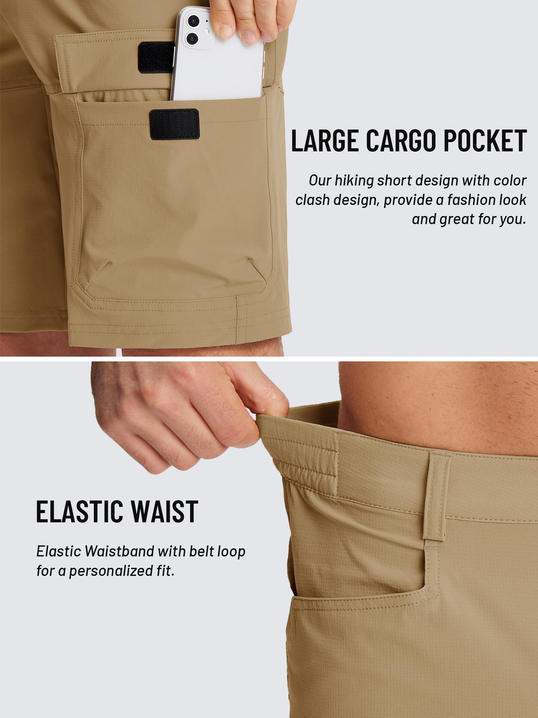 TACVASEN Men's Quick Dry Cargo Shorts - Lightweight Summer Outdoor Hiking Work Shorts with Multiple Pockets (No Belt Included) - Perfect for Camping, Travel & Casual Wear