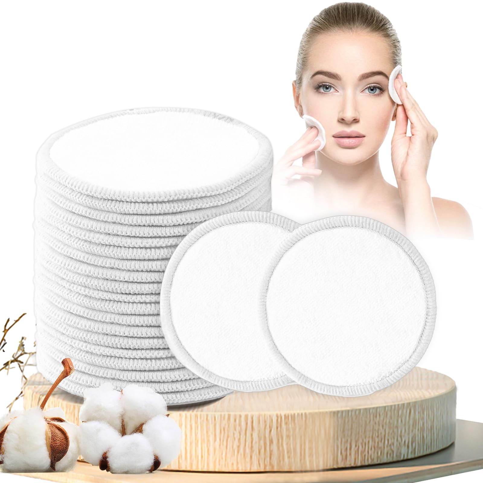 20 Pack Reusable Cotton Makeup Remover Pads - Washable & Eco-Friendly Facial Cleansing Pads for Makeup Removal & Skincare - Perfect for Daily Beauty Routine & Travel