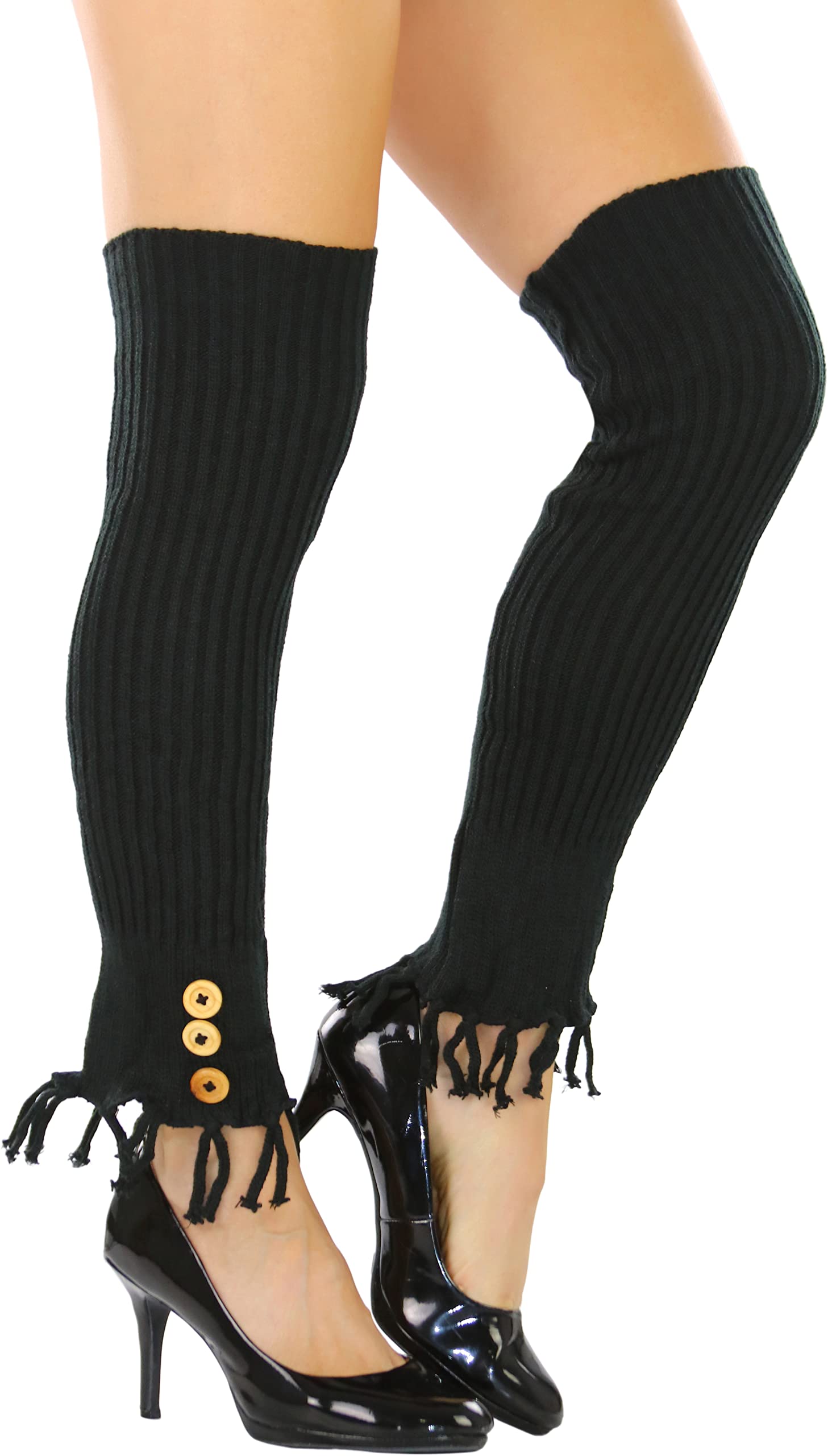 Stylish Women's Acrylic Leg Warmers with Frilly Trim & Side Buttons - Cozy Winter Accessories for Dance, Yoga & Cold Weather Fashion