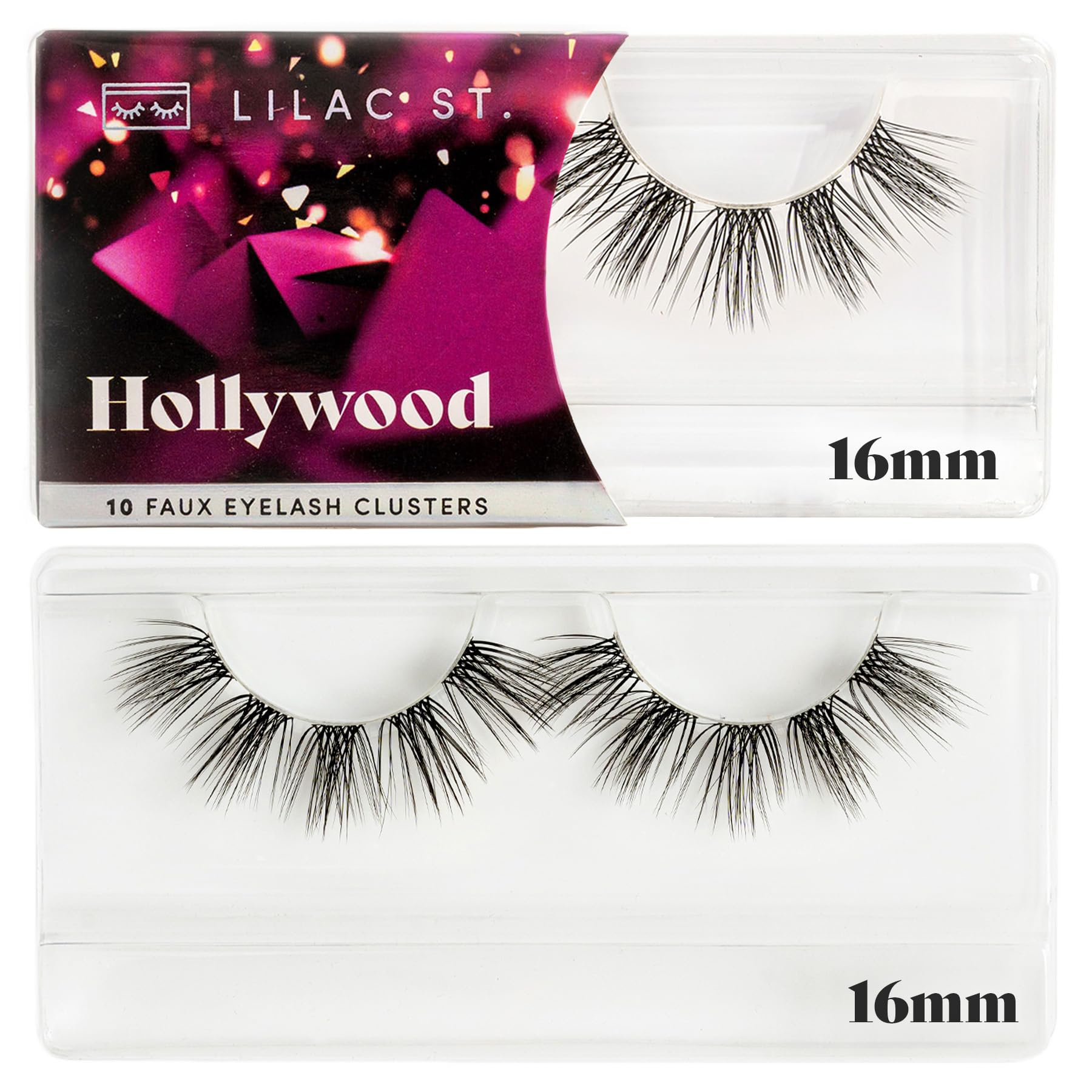 Lilac St Hollywood Glamorous Faux Eyelash Clusters 16mm - Wispy & Spiky DIY Lash Extensions - Lightweight Natural Looking Lashes - Korean Silk Vegan Cruelty Free - Lasts 10 Days - Perfect for Weddings, Parties & Special Occasions