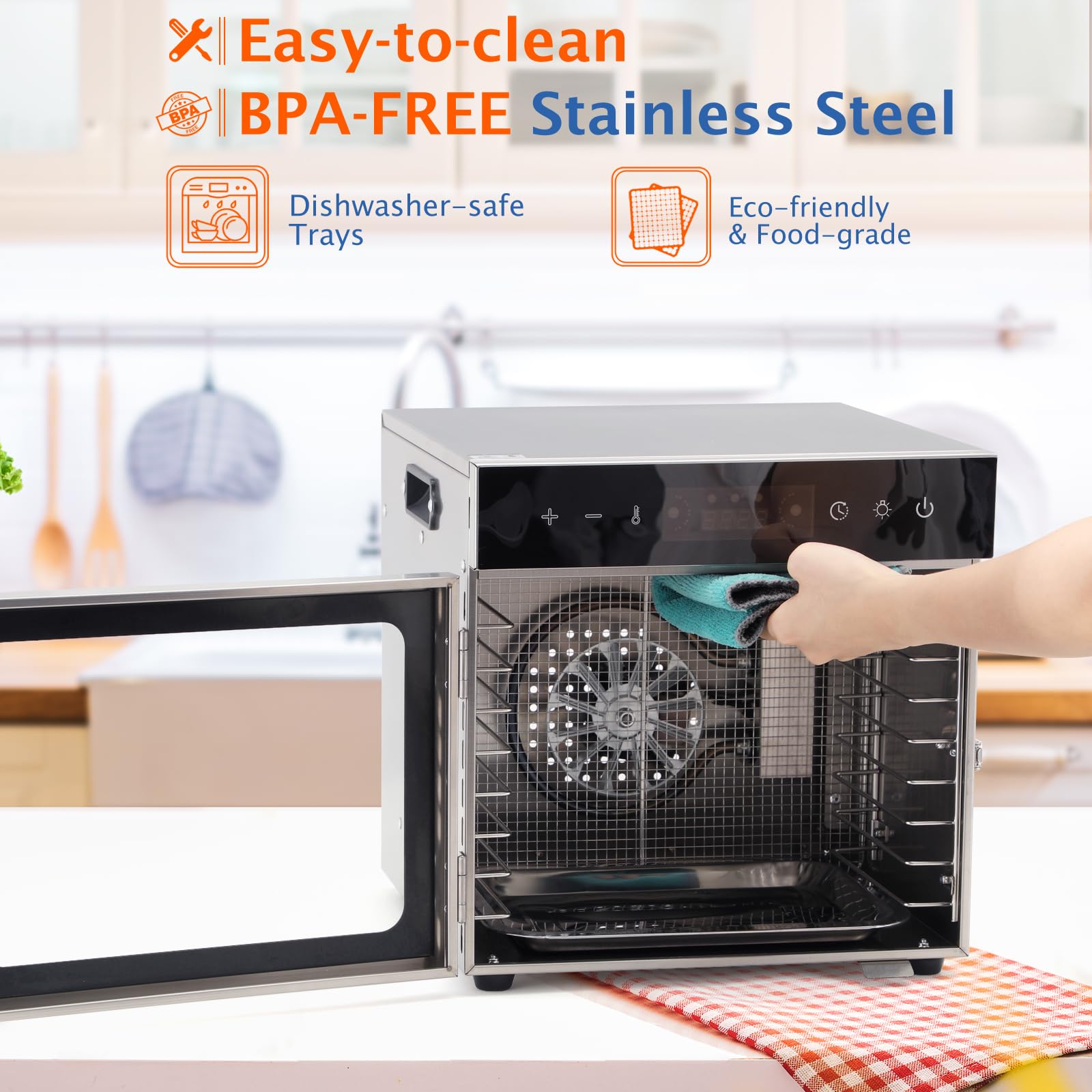 8-Tray Stainless Steel Food Dehydrator with Precise 194°F Temperature Control & Touch Timer - Perfect for Making Beef Jerky, Dried Fruits, Dog Treats, Herbs, Veggies & Healthy Snacks - Ideal for Home Kitchen, Camping & Meal Prep