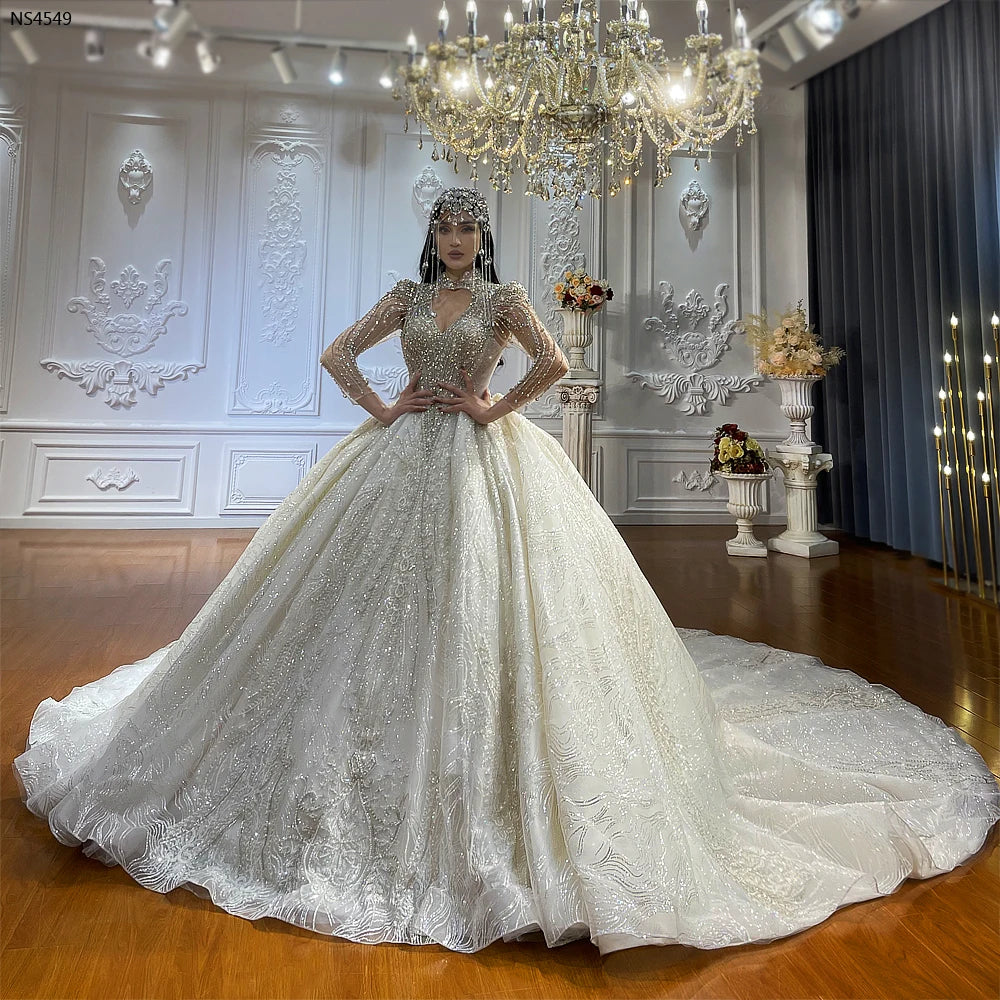 Luxury Dubai Style Wedding Dress with Real Hand Embroidery Beading Ball Gown - Perfect for Bridal Ceremonies, Red Carpet Events & Formal Occasions