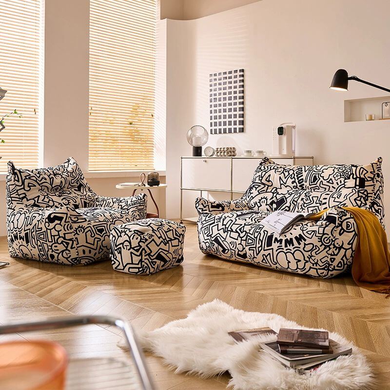 **Large Flannel Cartoon Themed Bean Bag Chair - Machine Washable Cover with Zipper Closure - Soft & Comfy for Kids, Teens & Adults - Perfect for Bedroom, Living Room, Game Room & Dorm Decor**
