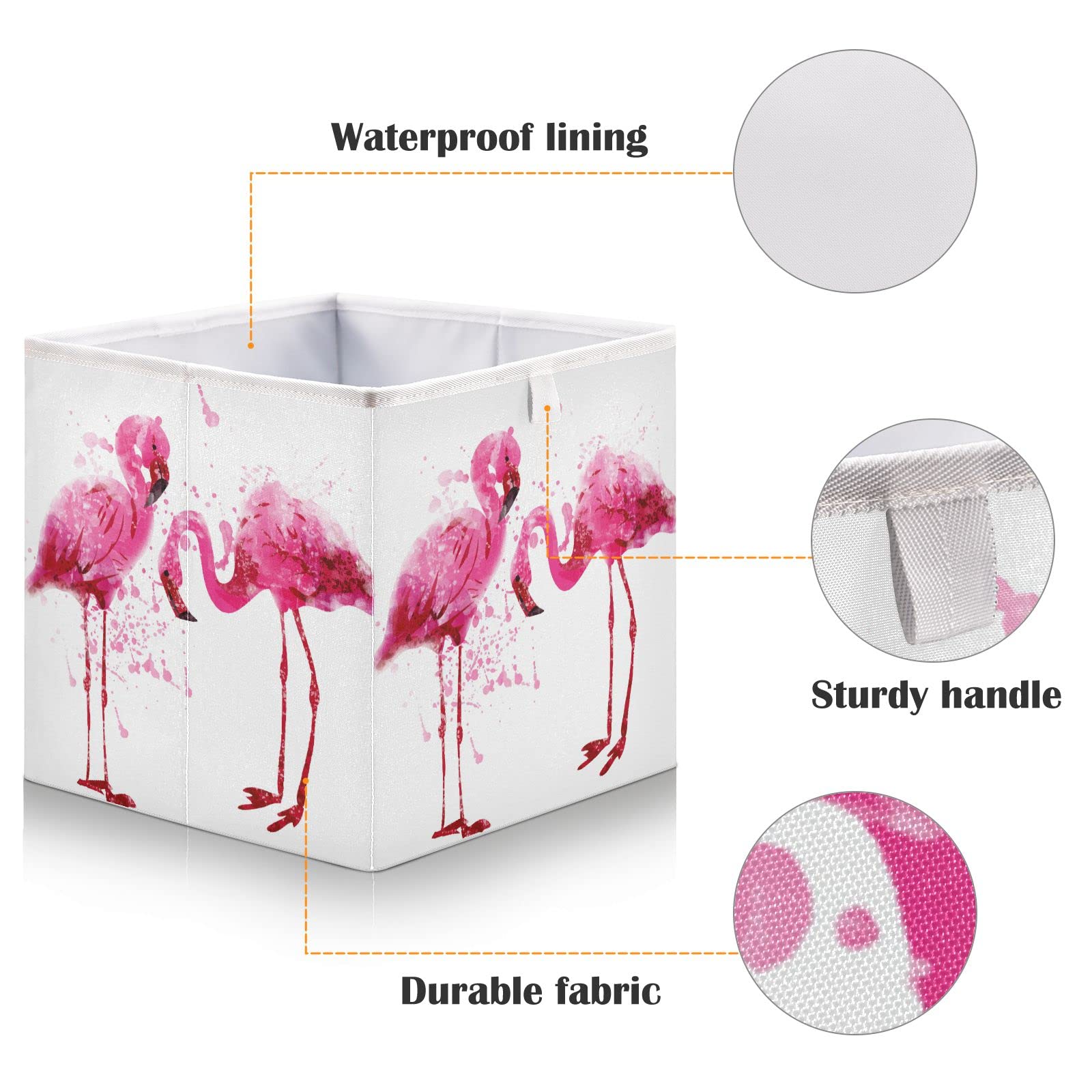 Flamingo Foldable Collapsible Storage Baskets - 16 x 11 Inch Cube Organizer Bins for Shelves | Closet, Pantry, Bathroom & Nursery Toy Storage | Space-Saving Home Organization Solution