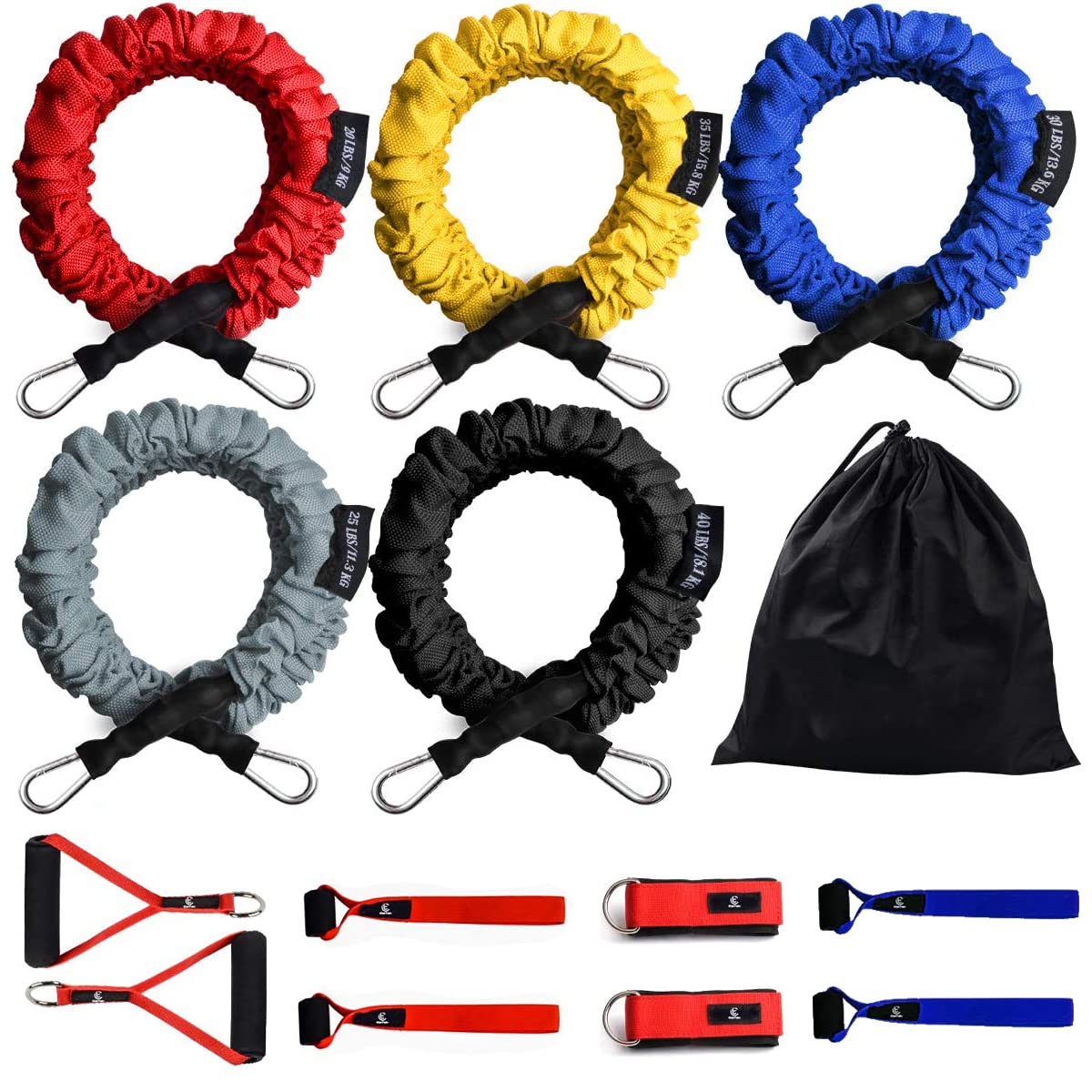 COITEK 14-Piece Resistance Bands Set - 20lbs to 40lbs Exercise Tubes with Nylon Handles, Door Anchor & Ankle Strap (Supports up to 150lbs) - Perfect for Home Workouts, Yoga, Strength Training & Physical Therapy