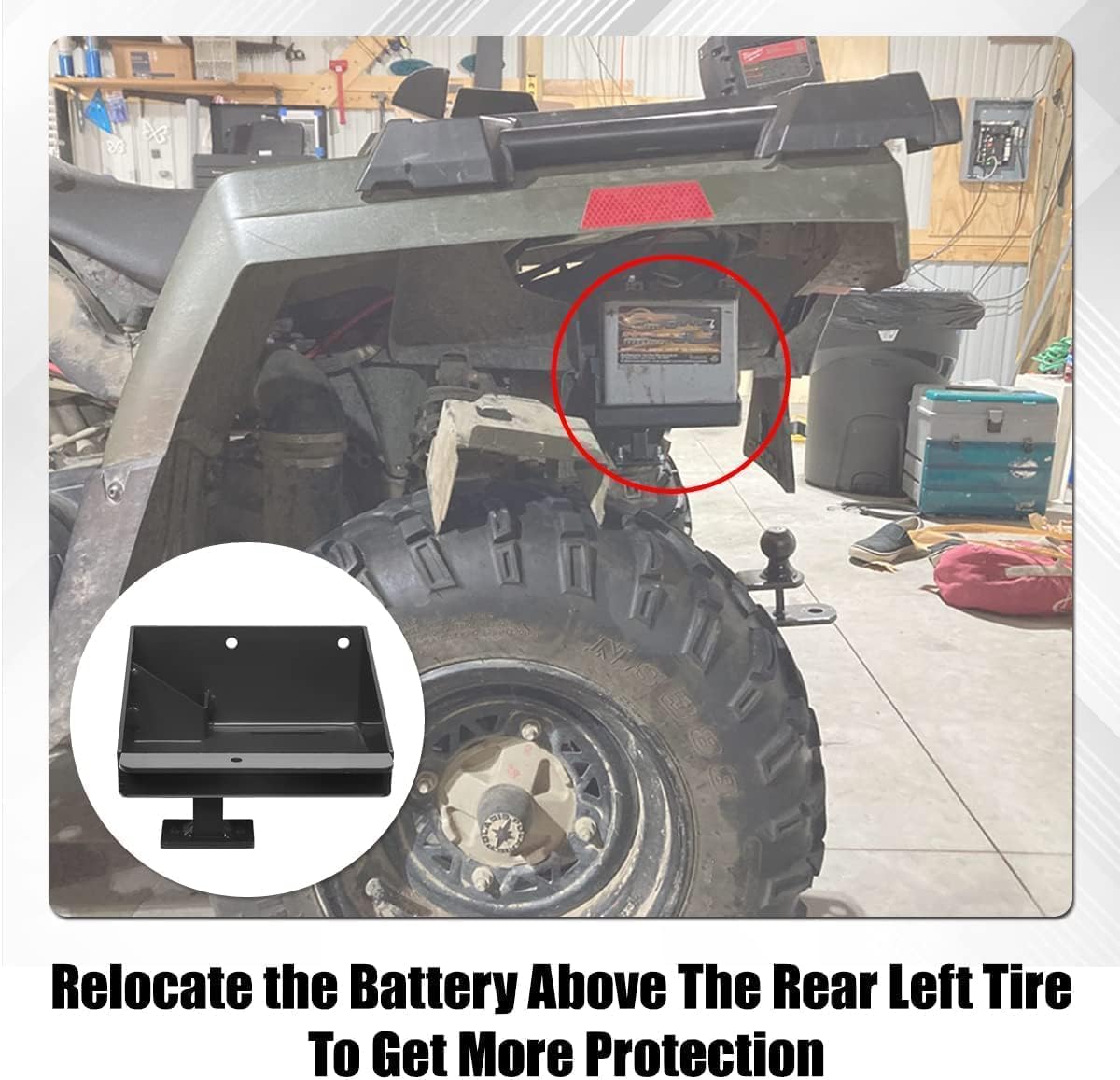 Polaris Sportsman 450 570 Battery Relocation Kit (2014-2021) - Aluminum Battery Box Tray with Wires & Remote Terminals - Durable Replacement for Off-Road ATV Accessories - Perfect for Trail Riding & Outdoor Adventures (Black)