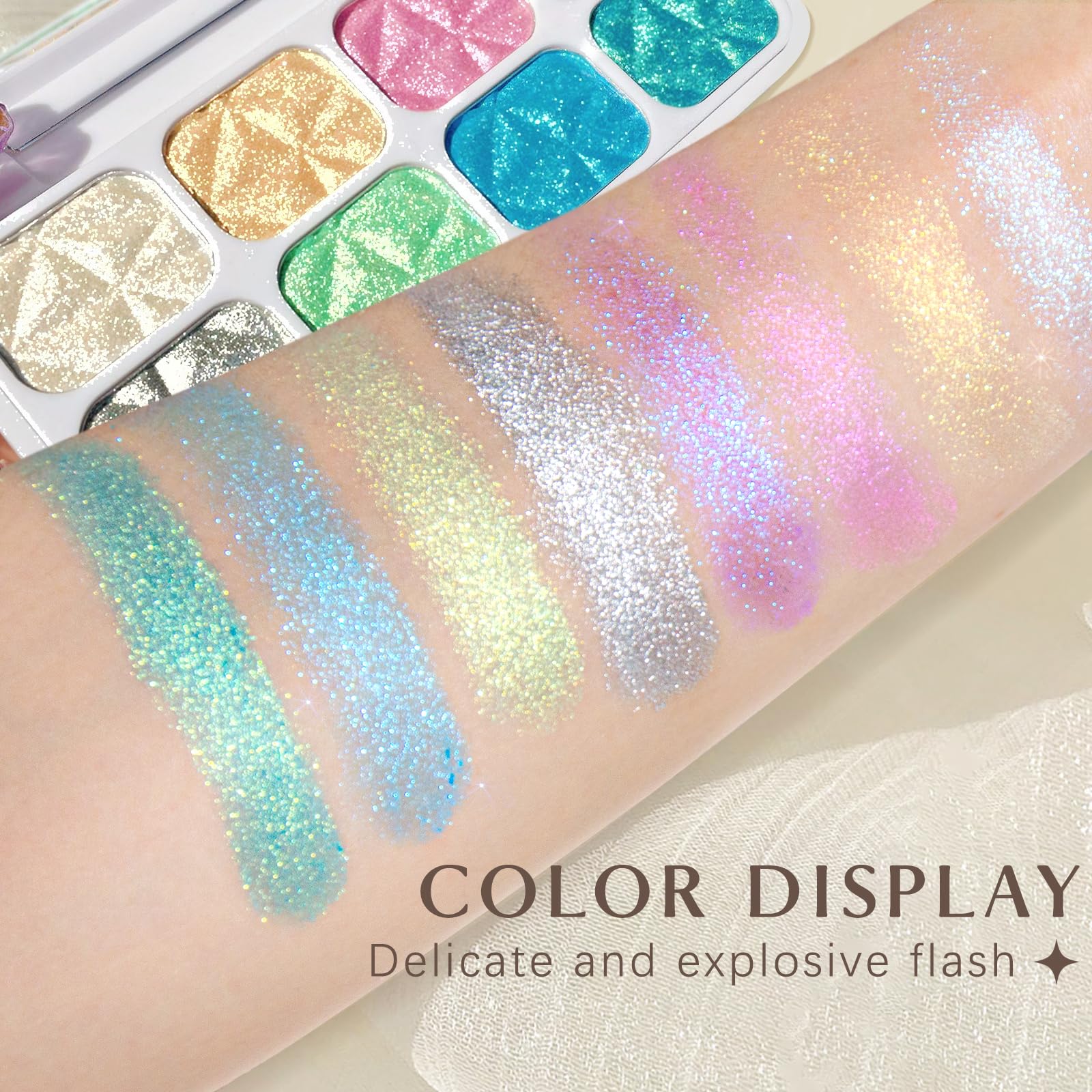 8-Color Face Highlighter Makeup Palette with Diamond Glitter - Intense Chameleon Eyeshadow & Rainbow Shimmer - Metallic Contour Bronzer for Cheeks, Nose & Body - Perfect for Party, Festival & Night Out Makeup