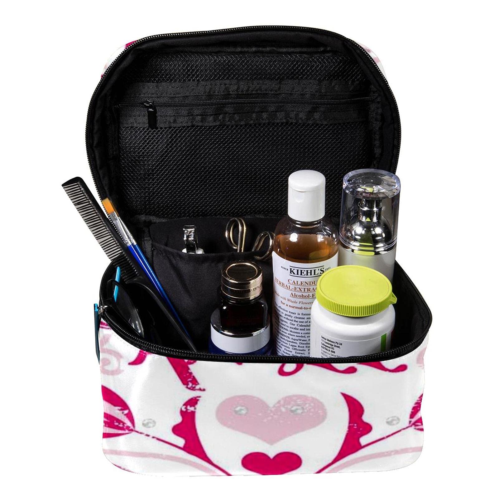 Large Pink Floral Travel Makeup Bag for Women - Waterproof Cosmetic Organizer with Zipper, Perfect for Vacation, Gym & Daily Use | Twin Bird Toiletry Case for Girls & Women